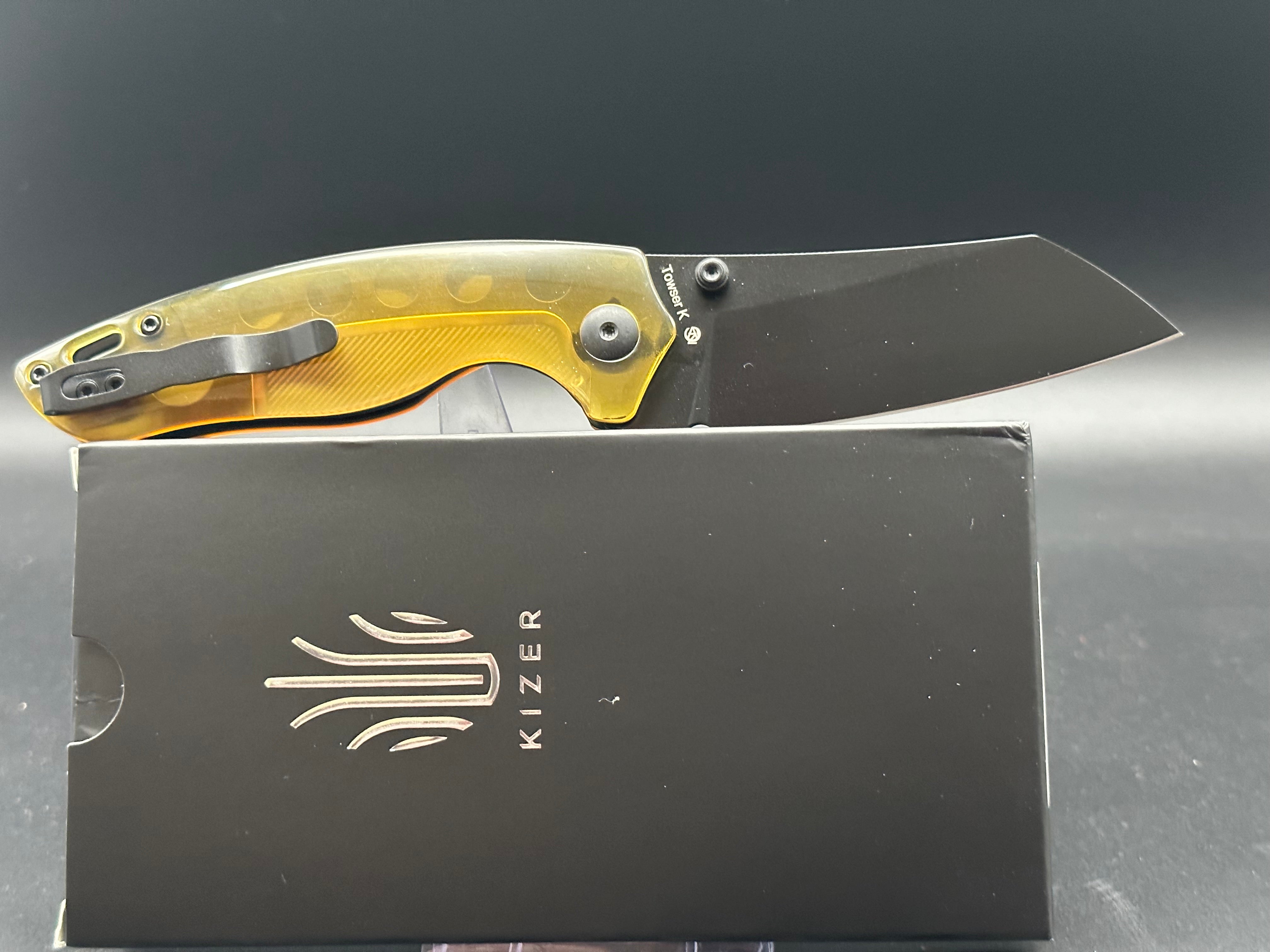 KIZER TOWSER K POCKET KNIFE BLACK STONEWASHED 154CM BLADE ULTEM