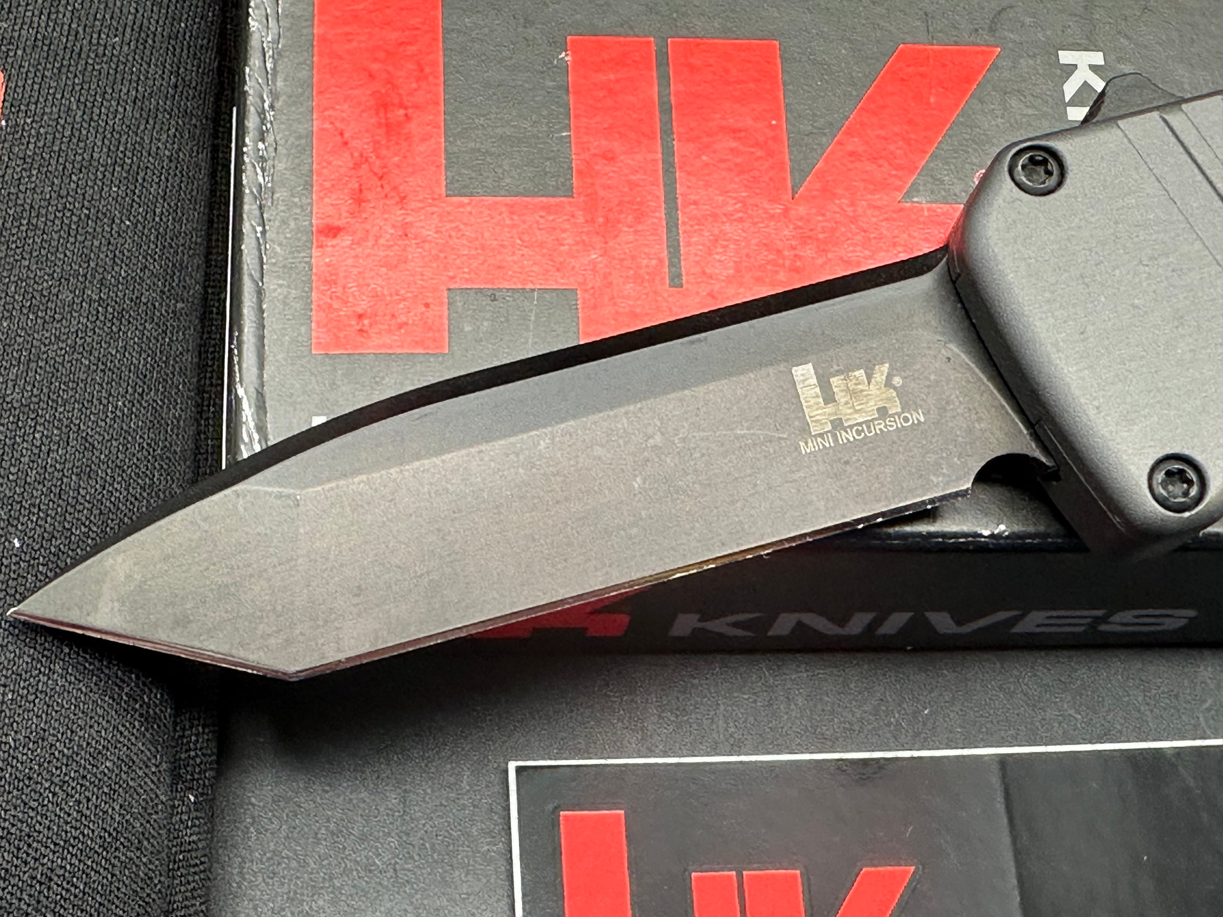 HK Knives by Hogue Mini Incursion OTF AUTO Knife 2.95" 154CM Black Tanto Plain Blade, Gray Aluminum Handles