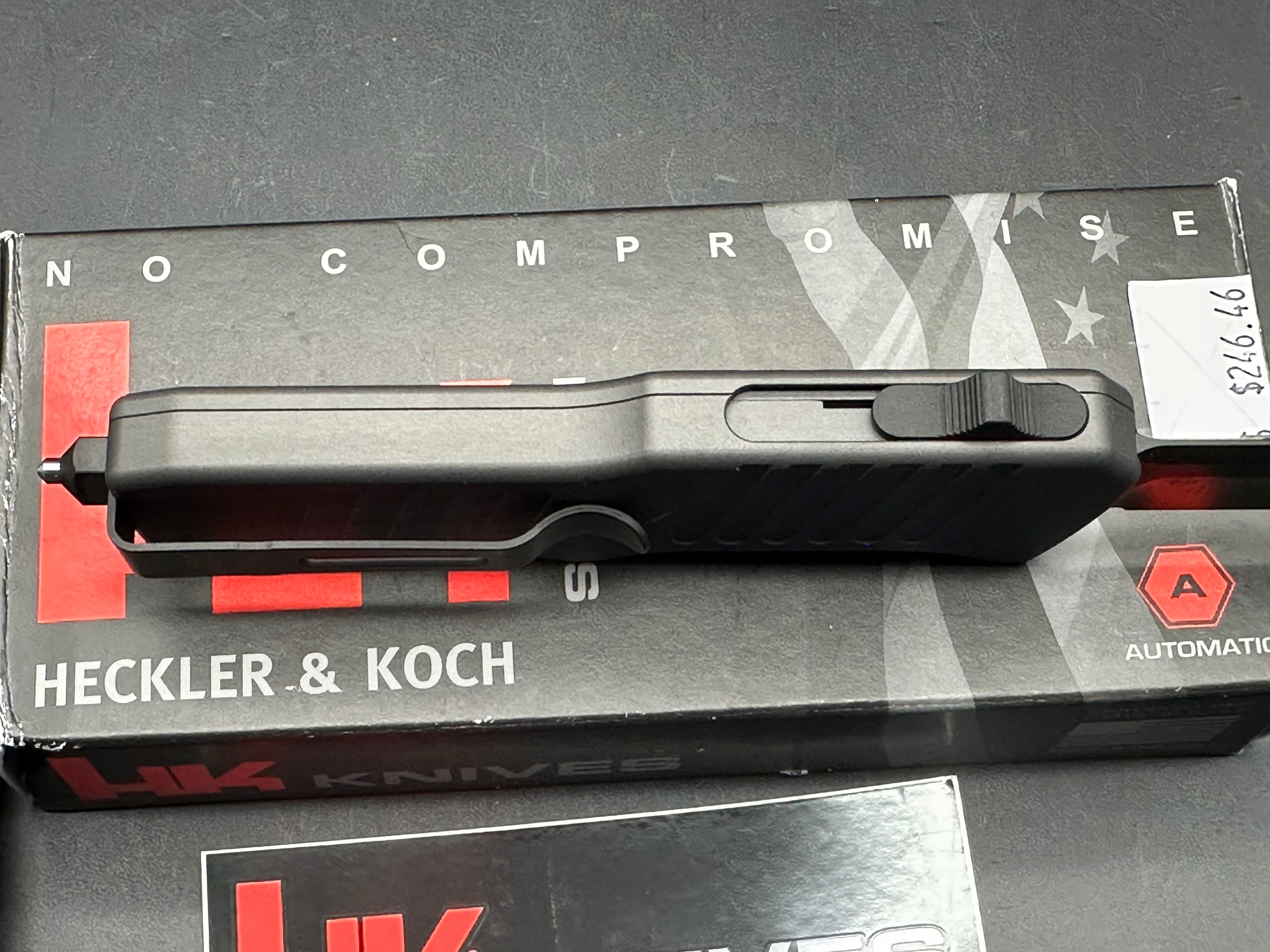 HK Knives by Hogue Mini Incursion OTF AUTO Knife 2.95" 154CM Black Tanto Plain Blade, Gray Aluminum Handles