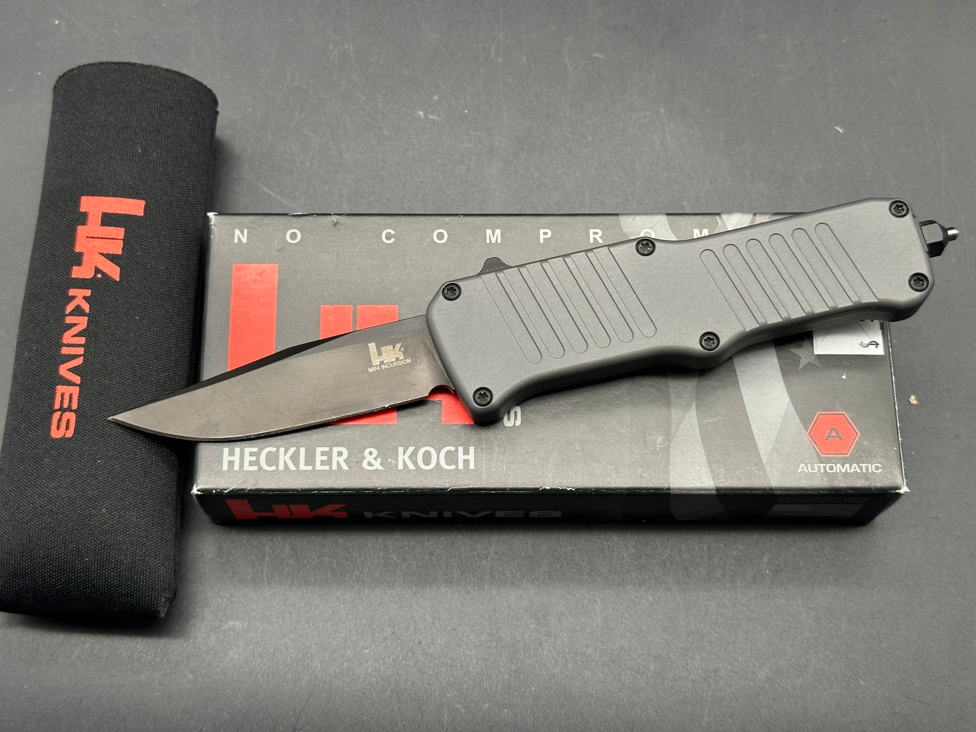 HK Mini Incursion OTF Automatic Knife Gray Aluminum (3" Black)