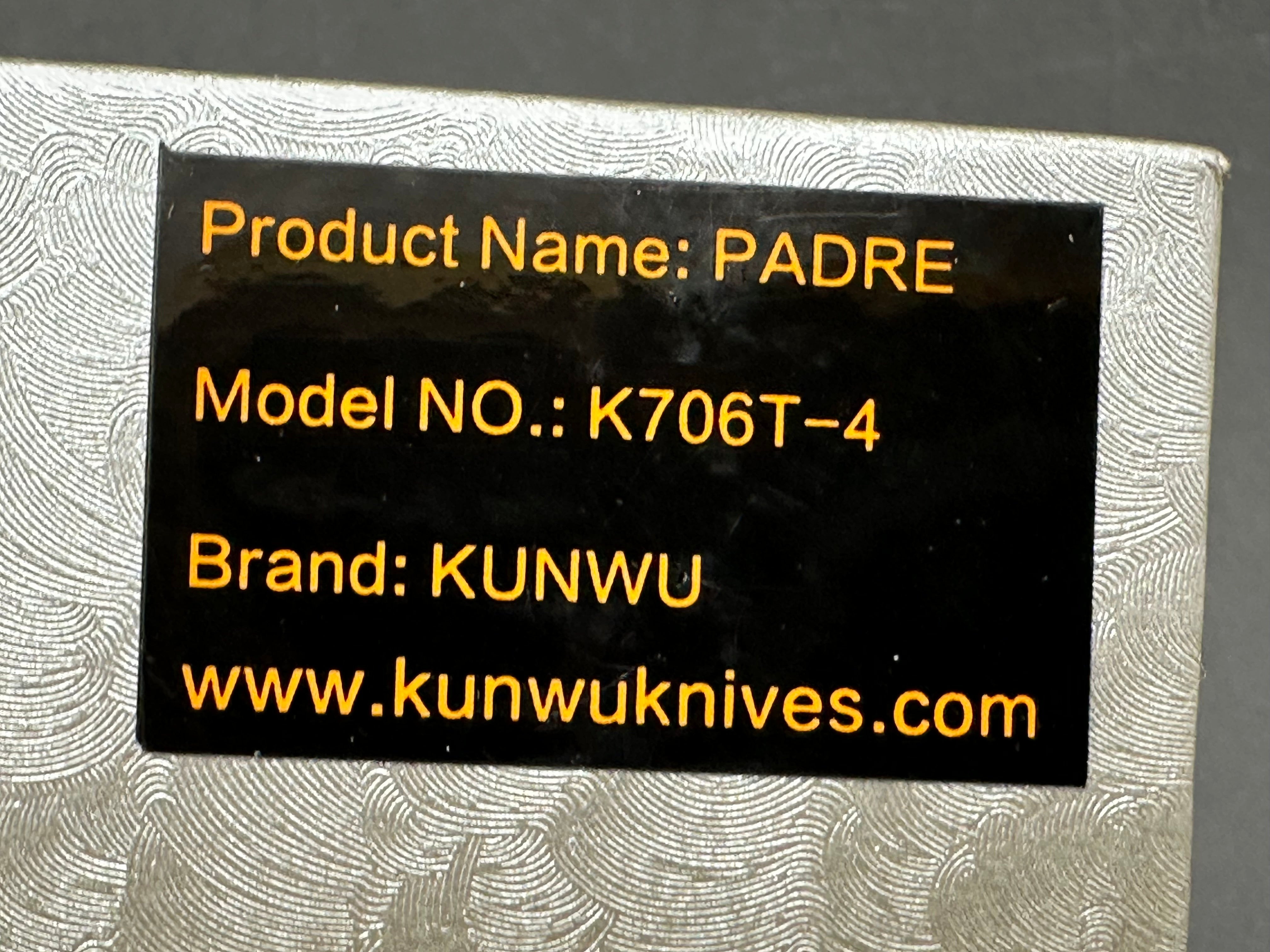 Kunwu Knives "Reverse Tux" Padre Frame Lock Knife Gray Ti (3.3" DLC/Satin)
