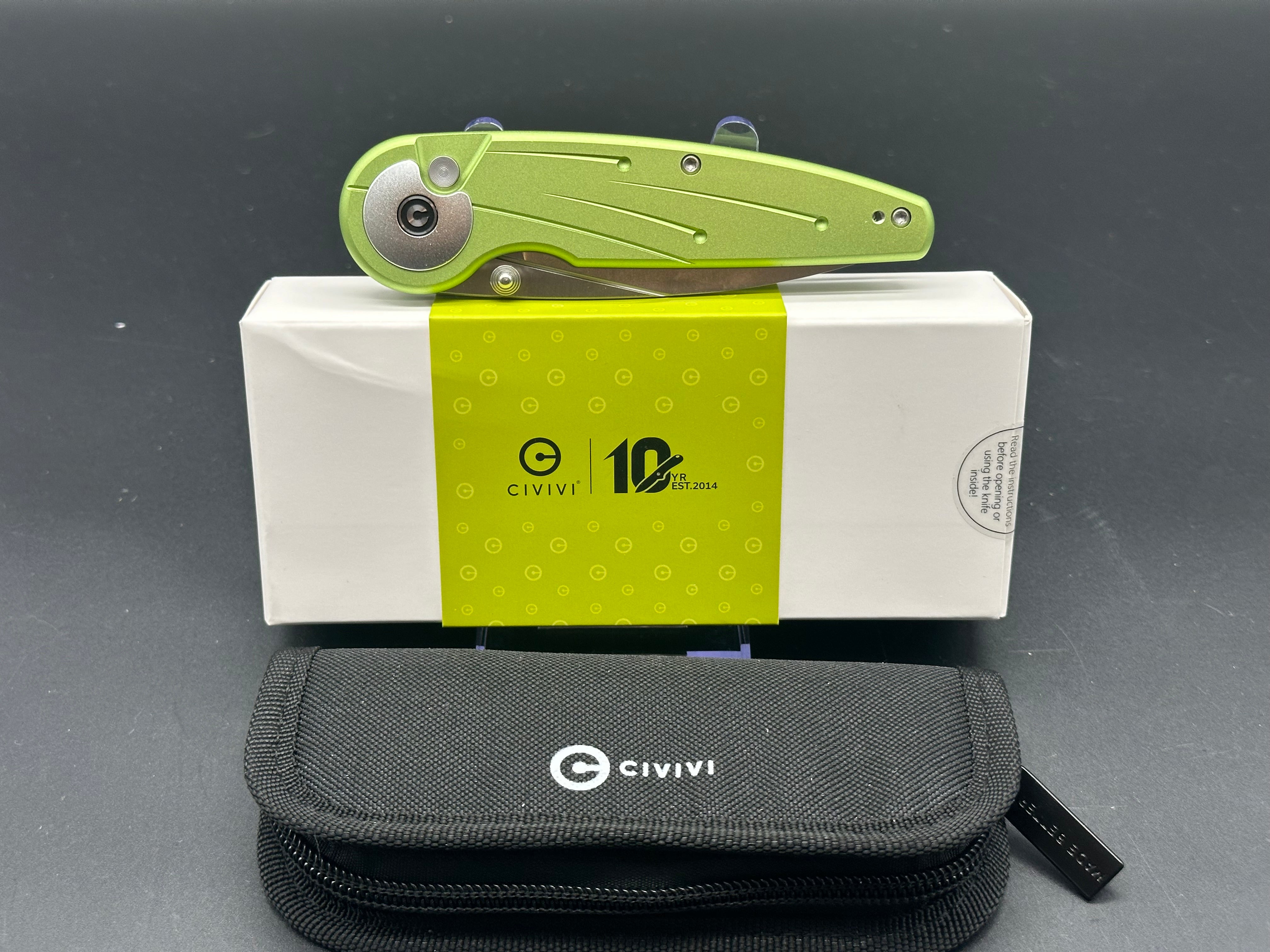 CIVIVI STARFLARE FOLDING KNIFE LIME GREEN ALUMINUM HANDLE NITRO-V PLAIN EDGE SATIN FINISH C23052-3