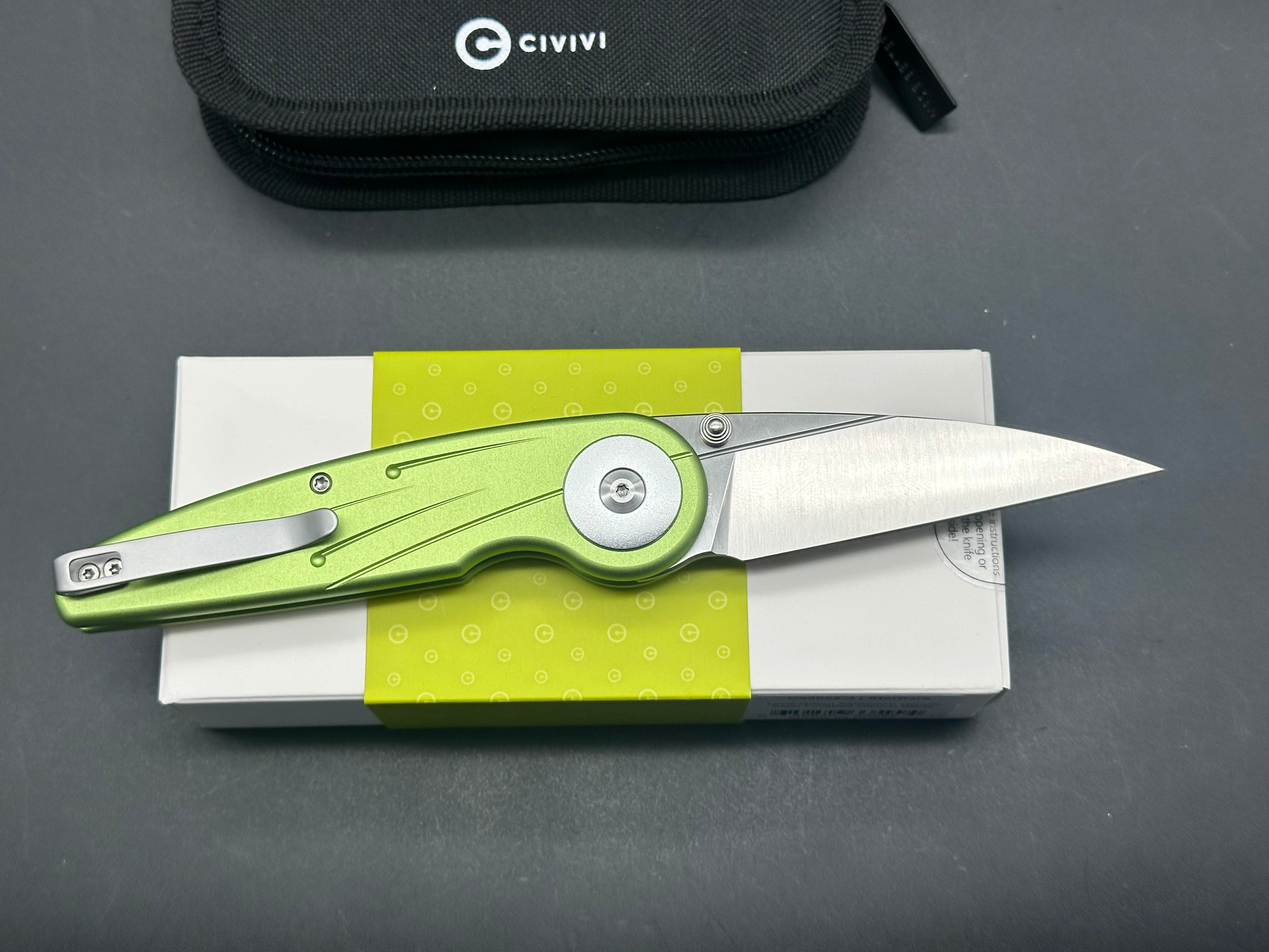 CIVIVI STARFLARE FOLDING KNIFE LIME GREEN ALUMINUM HANDLE NITRO-V PLAIN EDGE SATIN FINISH C23052-3