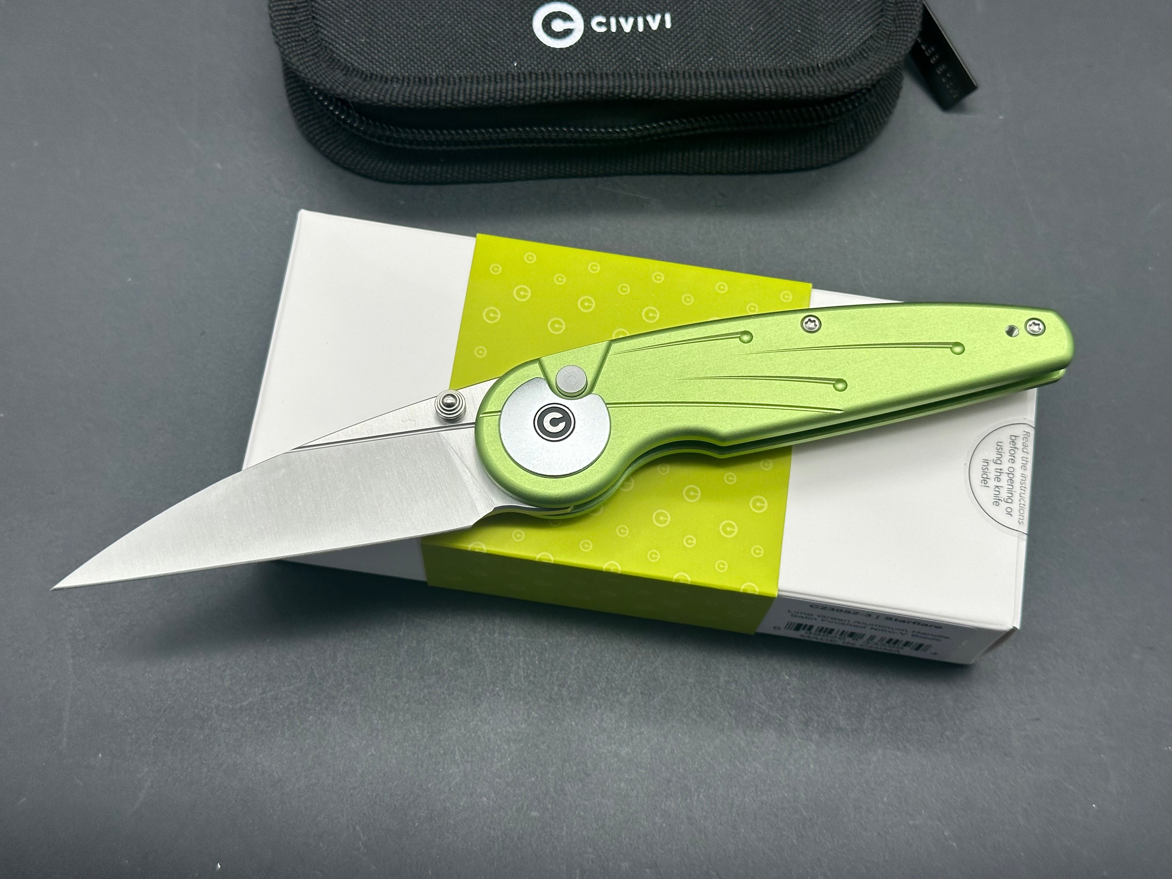 CIVIVI STARFLARE FOLDING KNIFE LIME GREEN ALUMINUM HANDLE NITRO-V PLAIN EDGE SATIN FINISH C23052-3