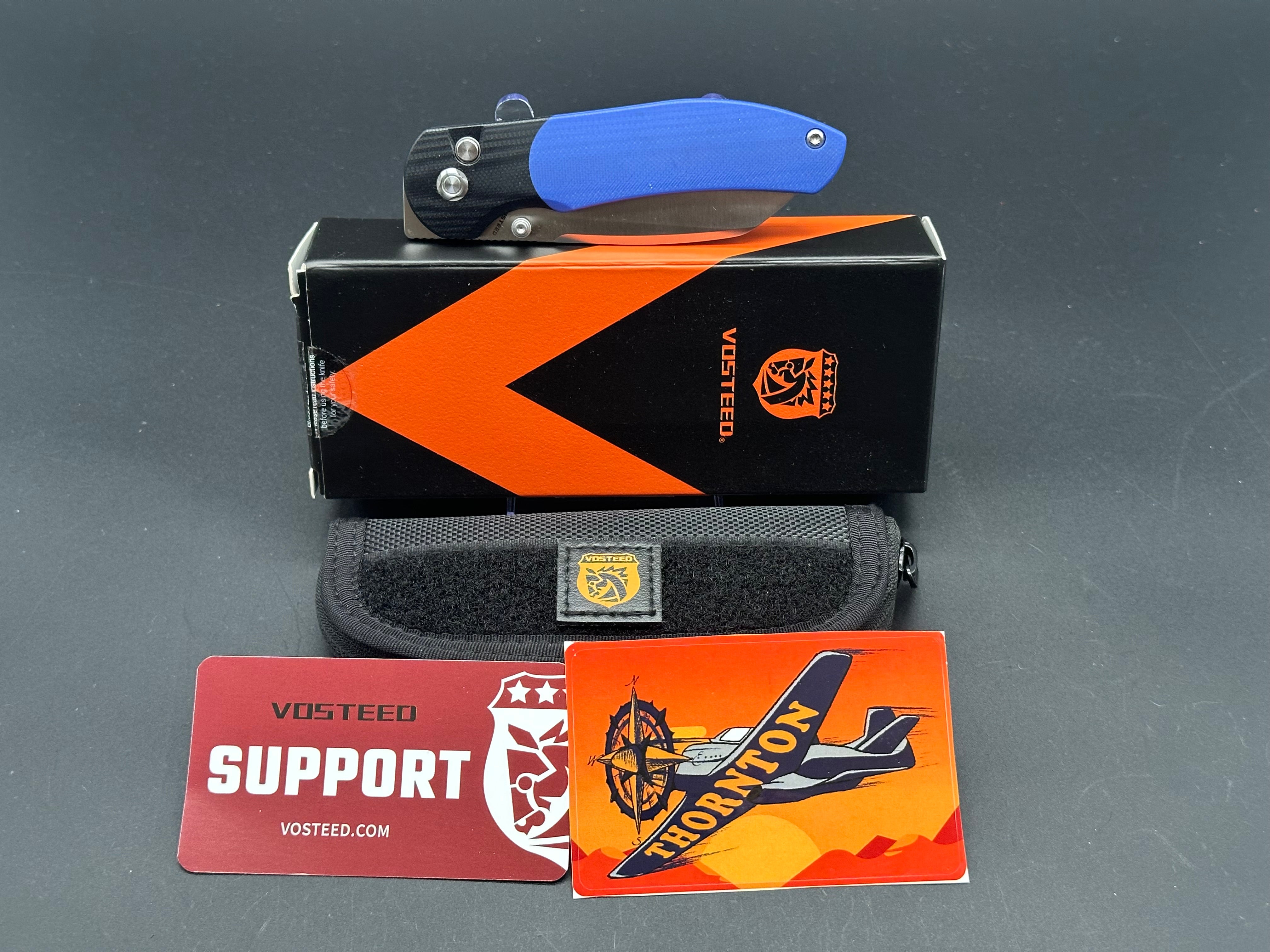 VOSTEED THORNTON TREK LOCK KNIFE BLUE/BLACK G10 HANDLE SATIN 14C28N BLADE A1702