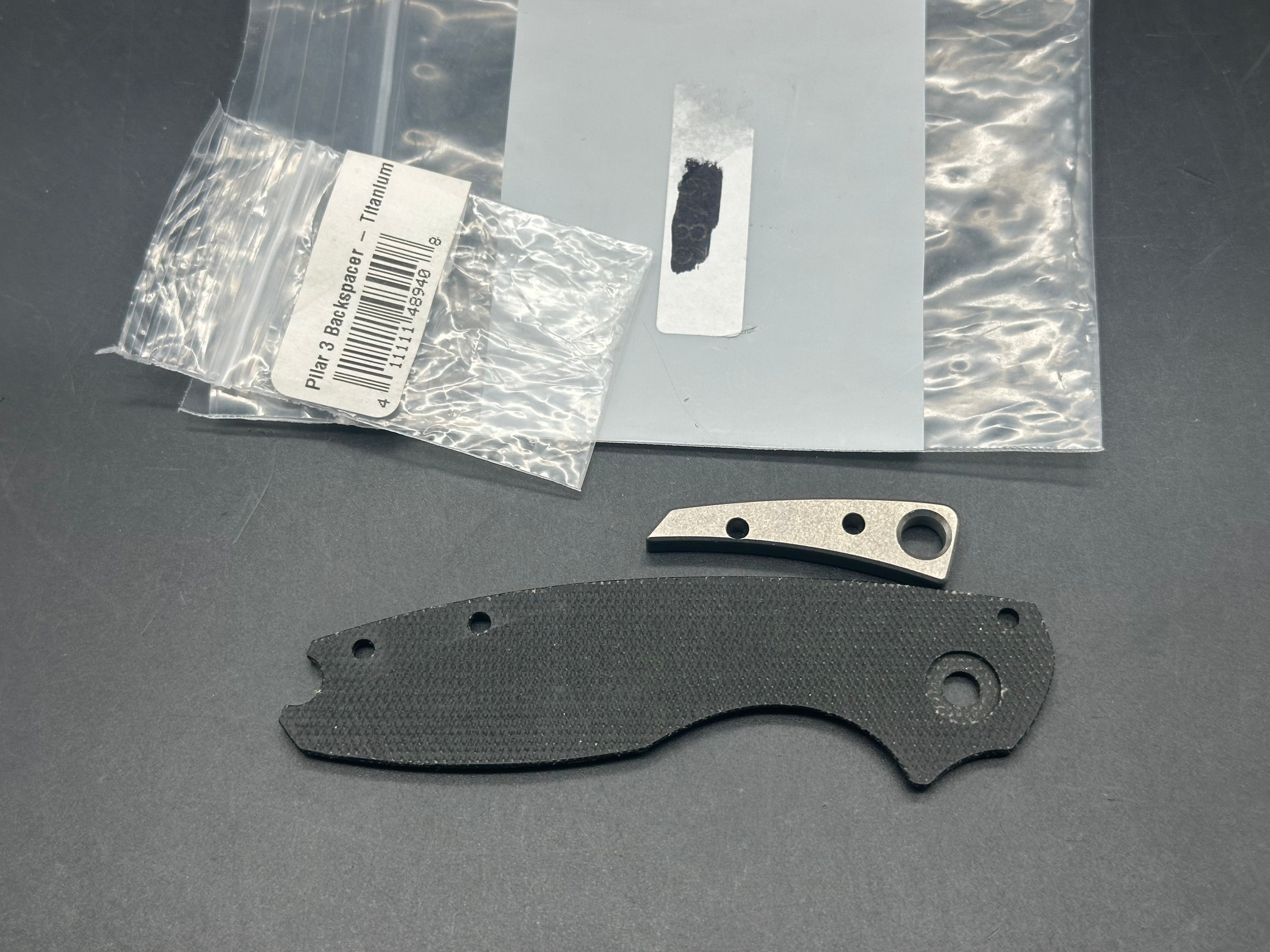 CRKT Pilar III Black Micarta Replacement Scale and Stonewash Titanium Backspacer from Flytanium