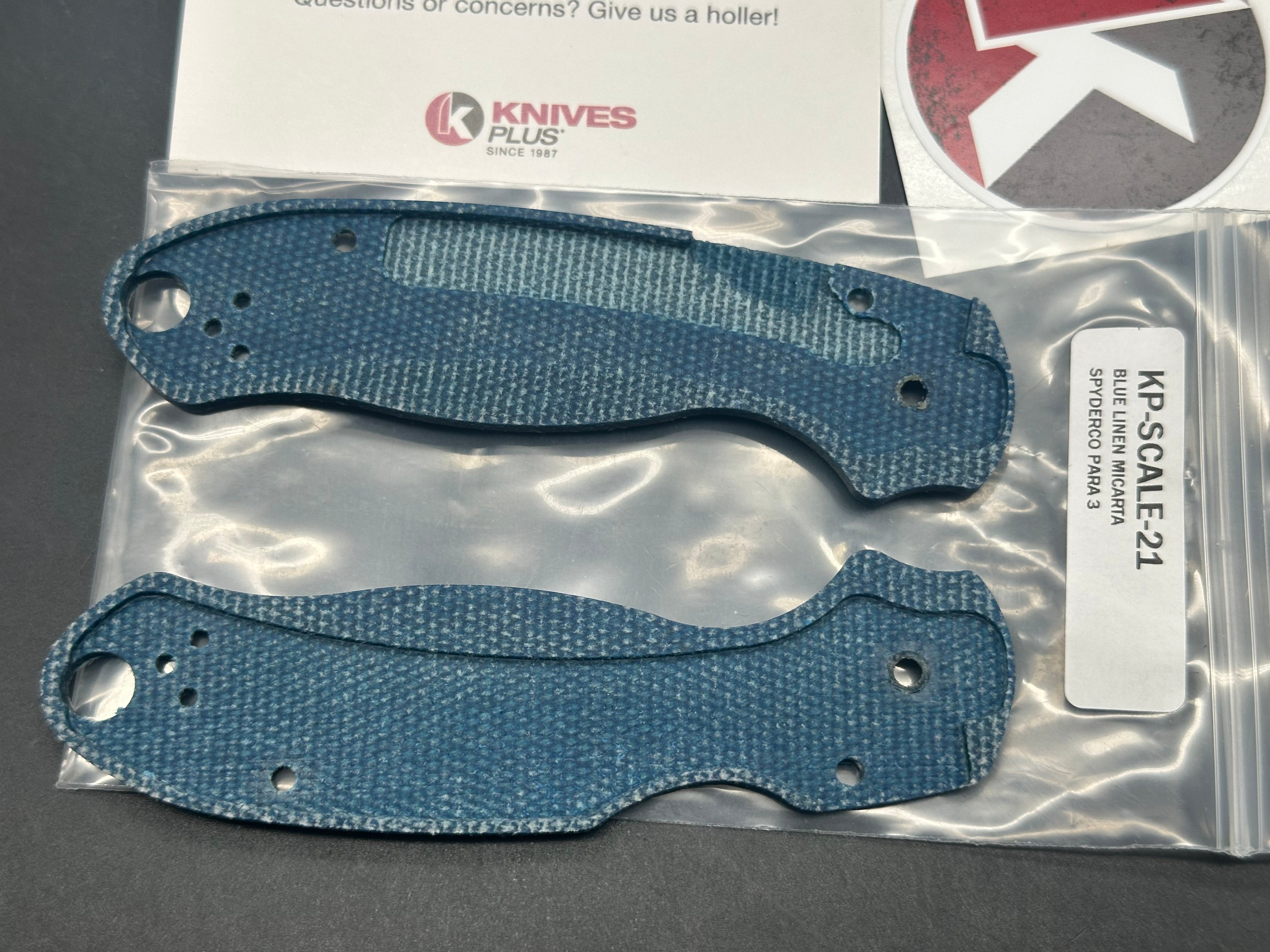 Spyderco Para 3 Replacement Scales from Knives Plus in Blue Linen Micarta (These will only fit the G10 Para 3)