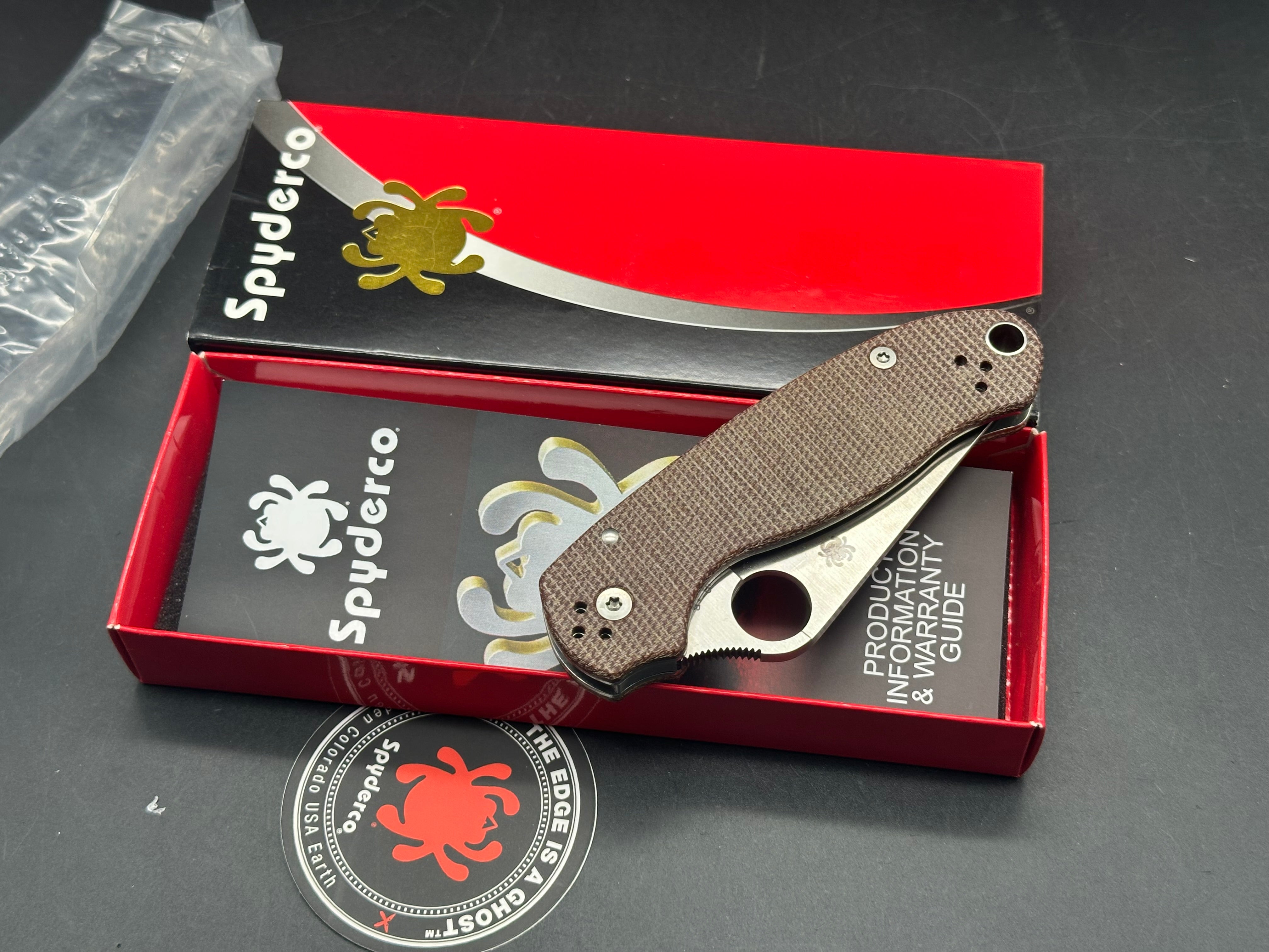 Spyderco Para 3, 2.93" CPM CruWear Satin Modified Clip Point Blade with Brown Canvas Micarta Scales