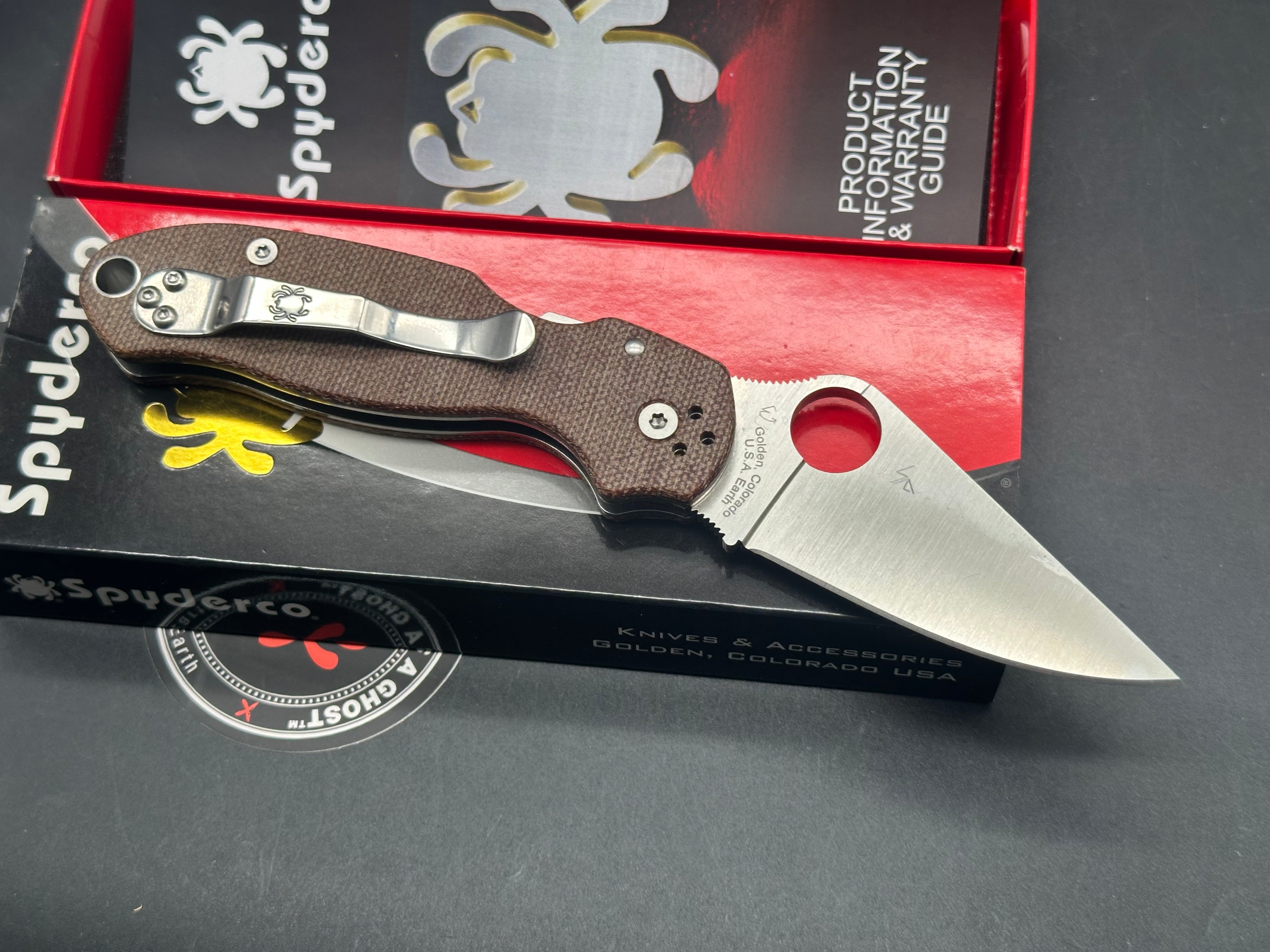 Spyderco Para 3, 2.93" CPM CruWear Satin Modified Clip Point Blade with Brown Canvas Micarta Scales