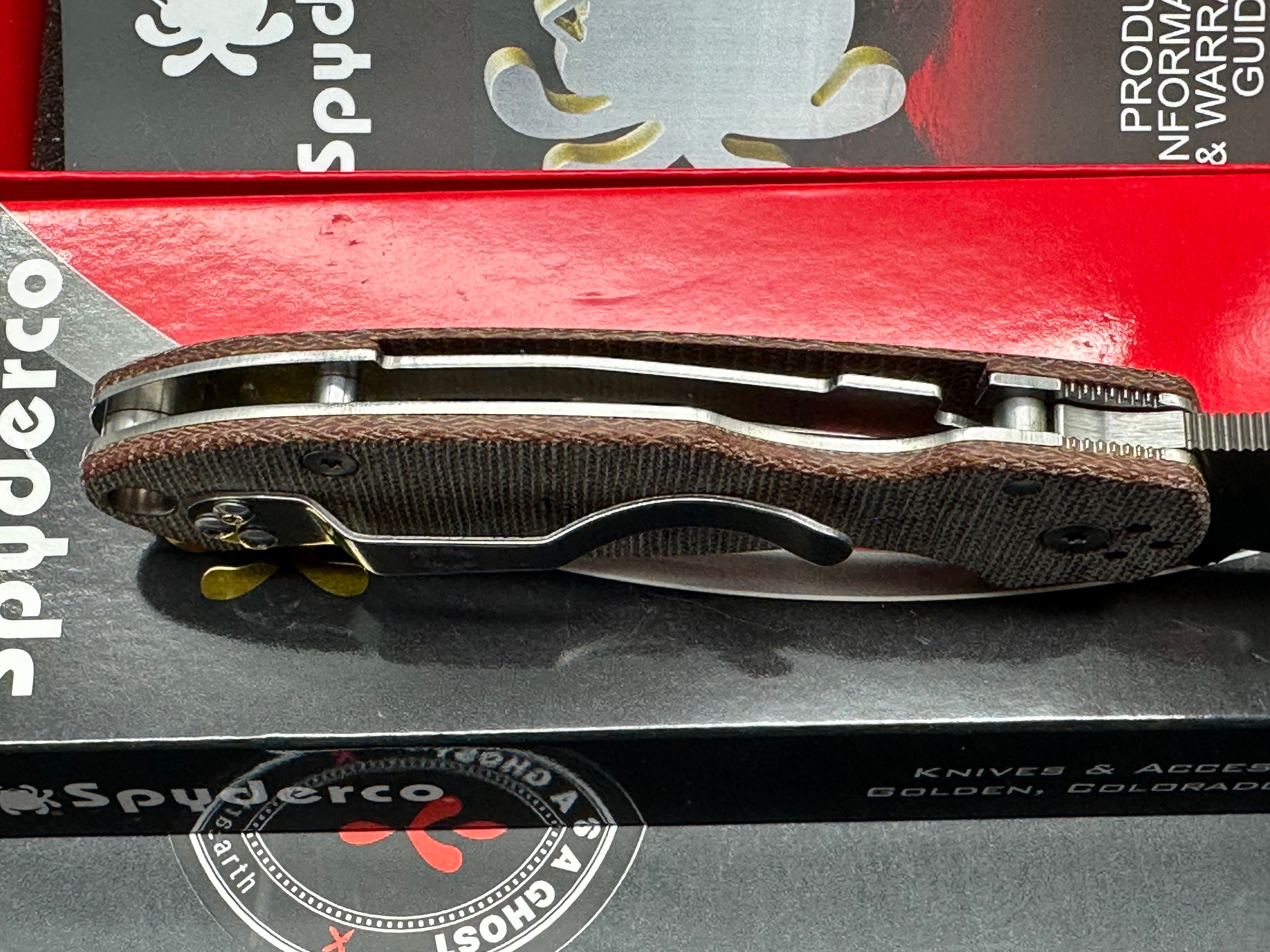 Spyderco Para 3, 2.93" CPM CruWear Satin Modified Clip Point Blade with Brown Canvas Micarta Scales