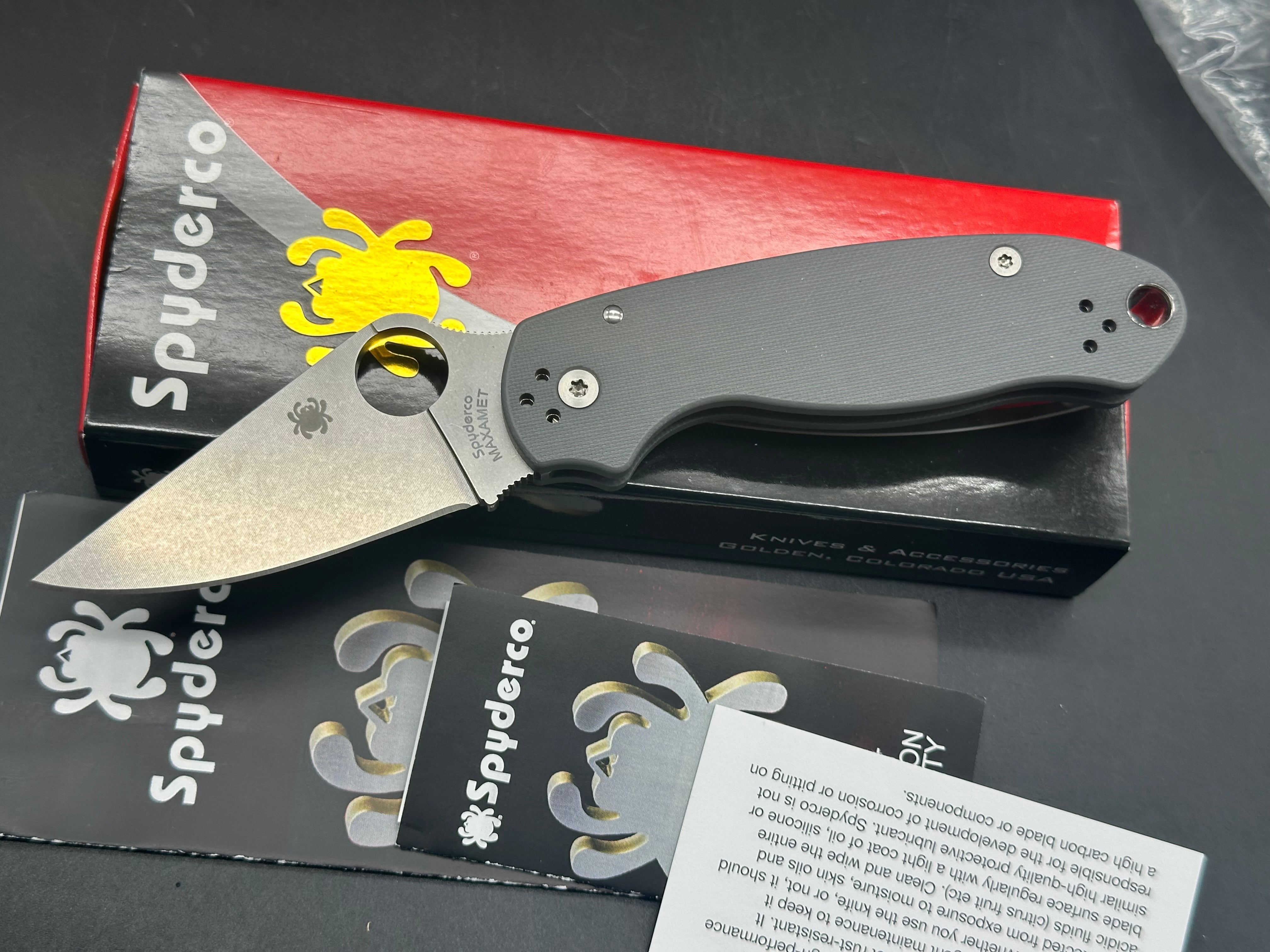 Spyderco Para 3, 2.93" Maxamet Stonewash Modified Clip Point Blade with Gray G10 Scales
