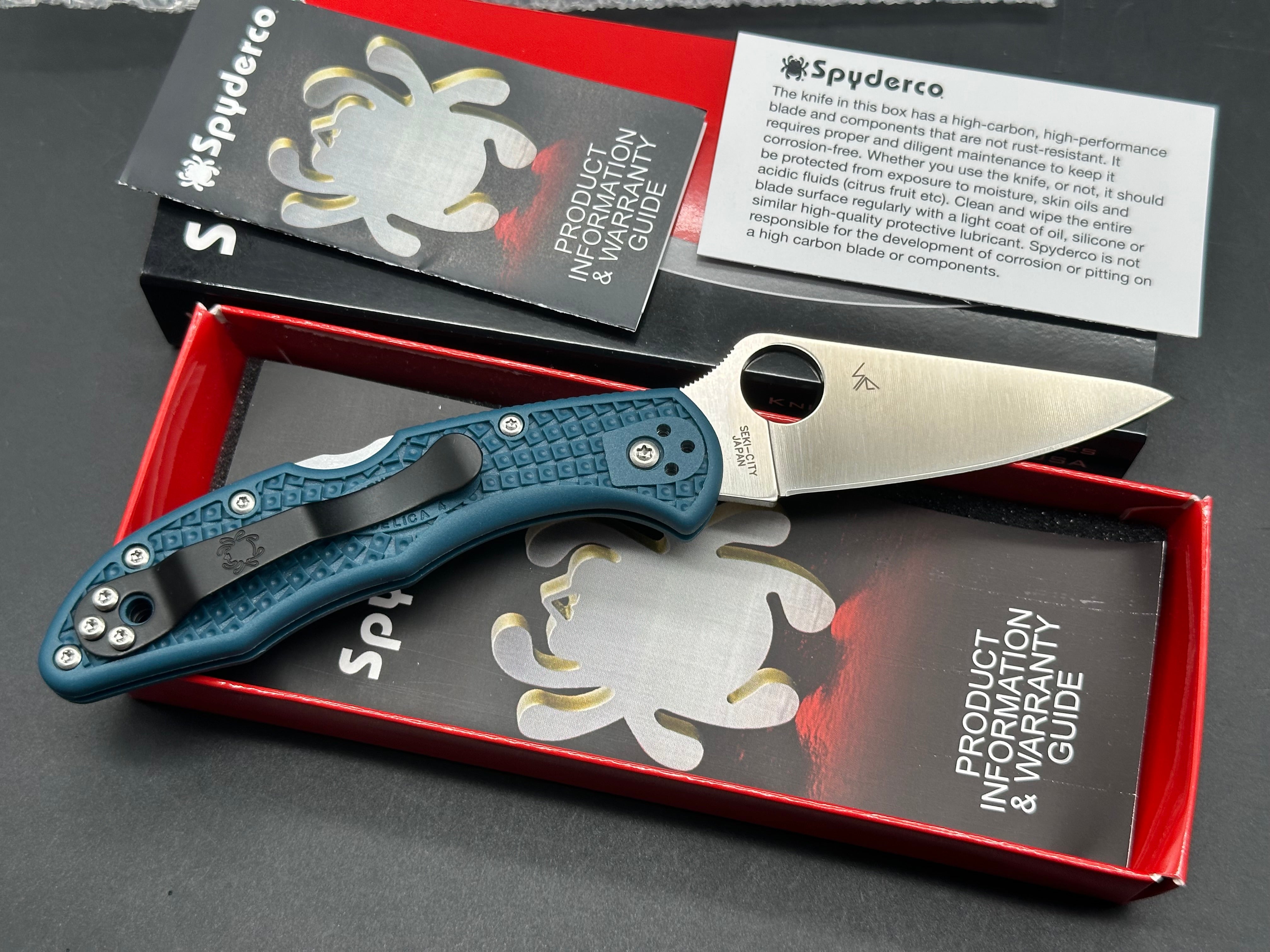 Spyderco Delica 4 Lightweight, 2.89" K390 Satin Blade with Blue FRN Handle