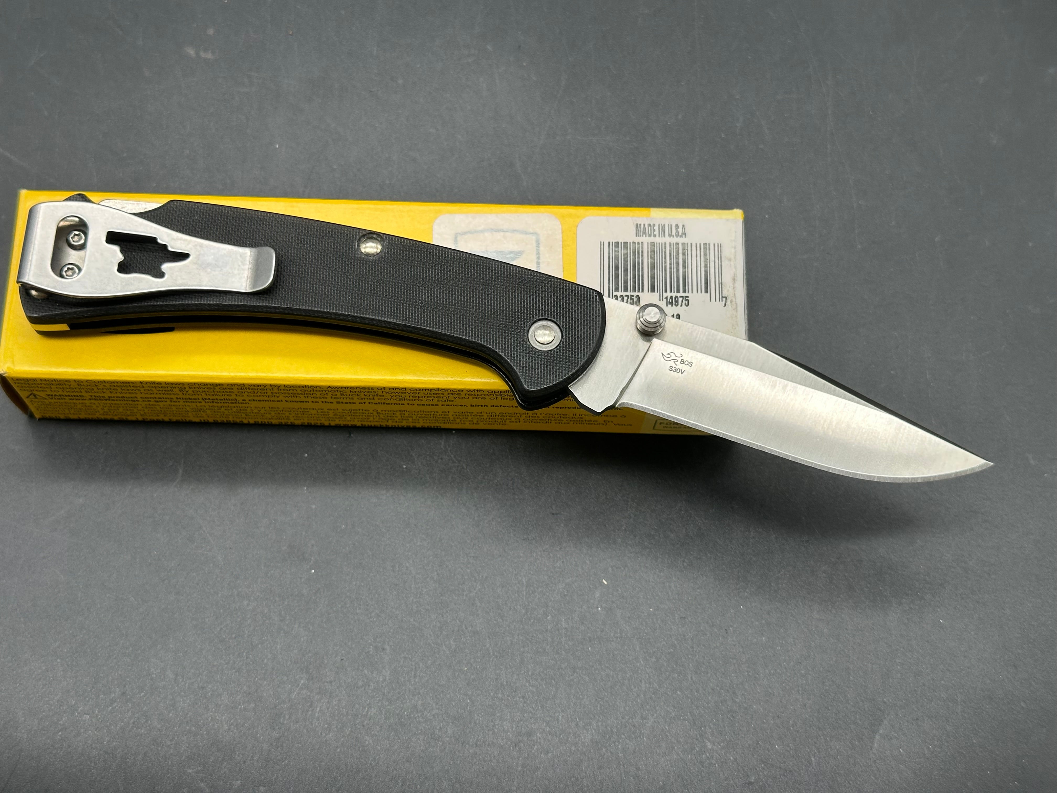 Buck 112 Slim PRO, 3" CPM S30V Satin Clip Point Blade, Lockback with Black G10 Scales