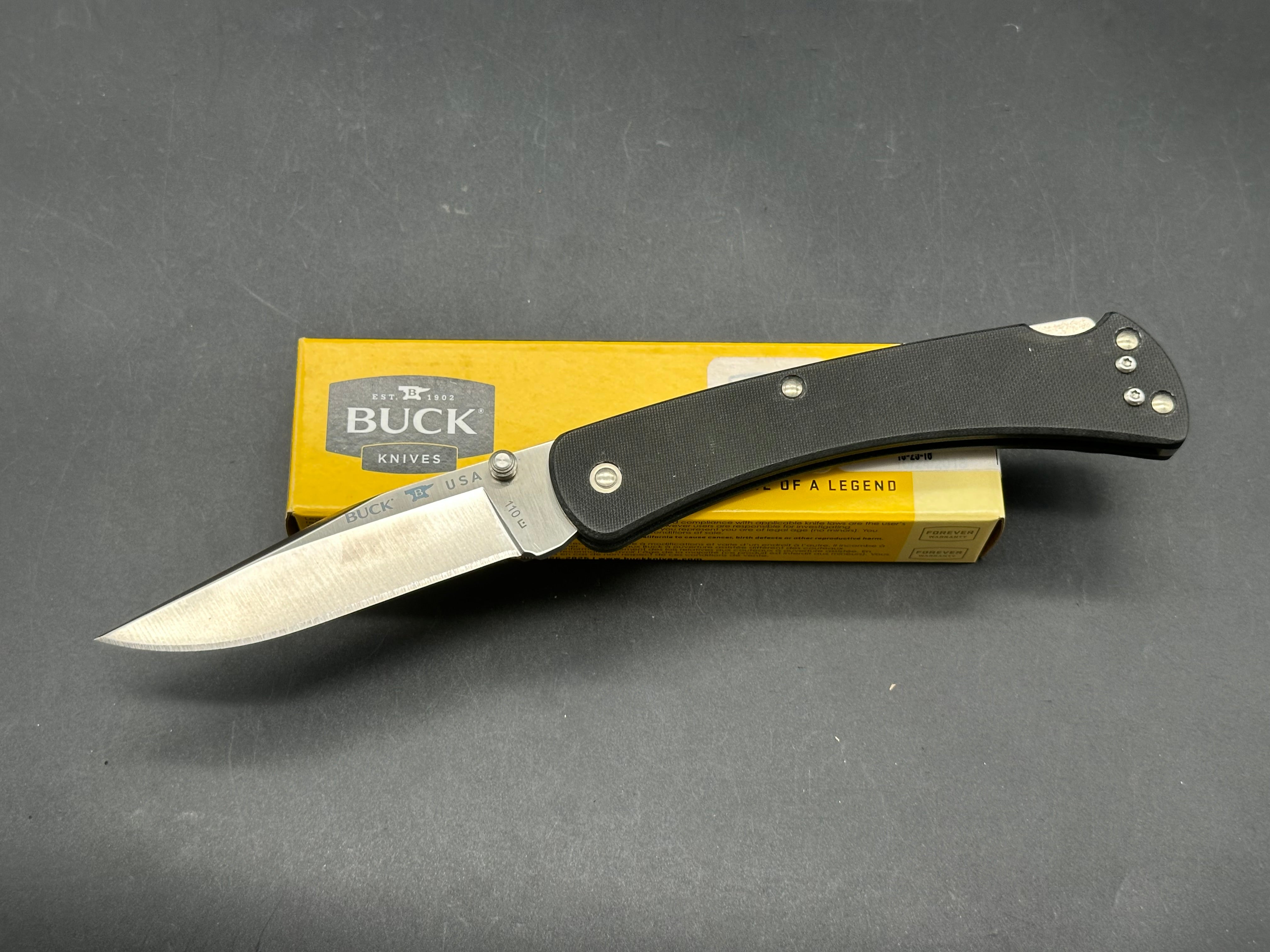 Buck 110 Slim PRO, 3.75" CPM S30V Satin Clip Point, Lockback with Black G 10 Scales