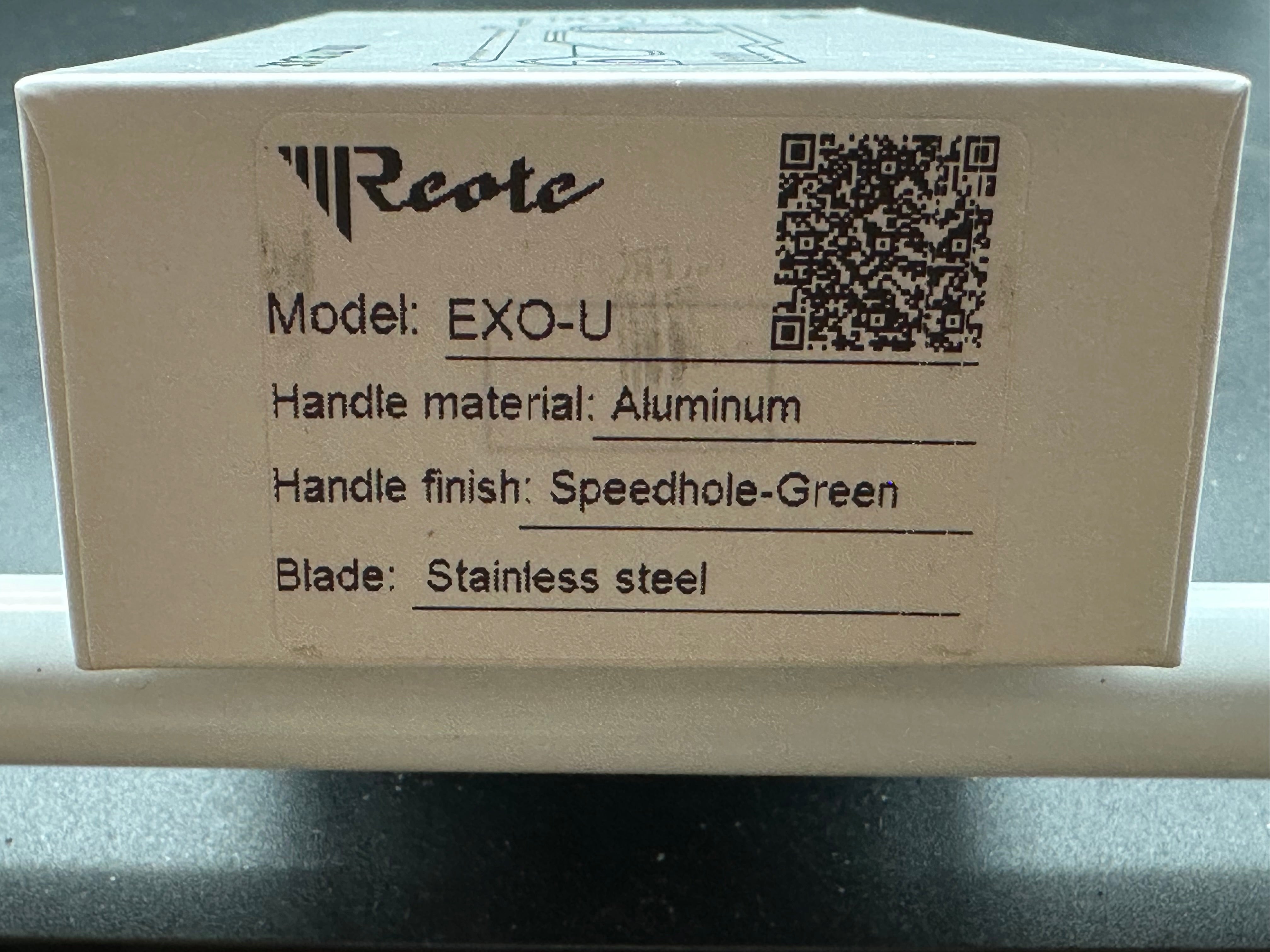 Reate EXO-U, 2.4" Utility Stainless Steel Blade with Green Aluminum Handle