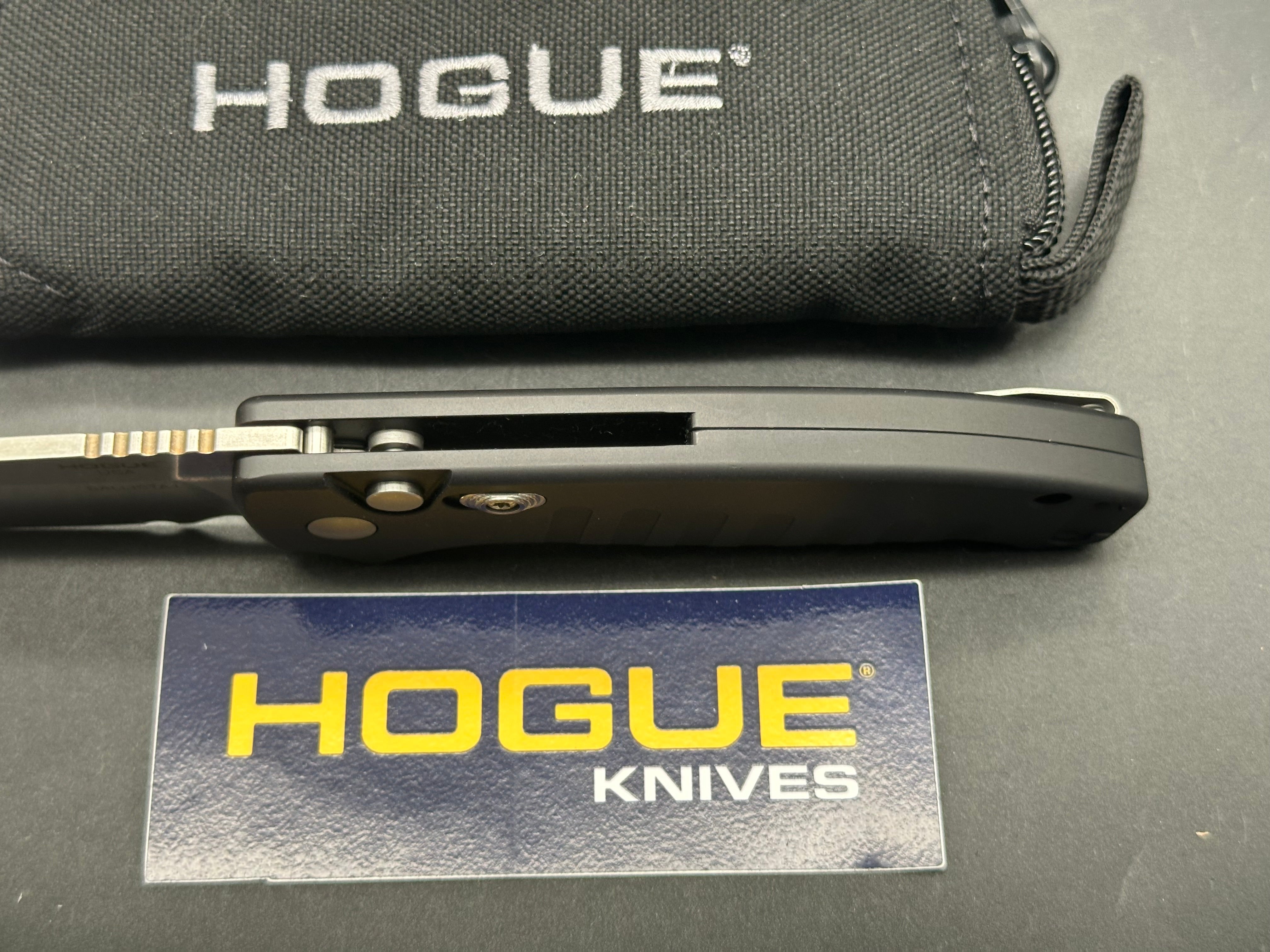 Hogue Ballista Drop Point Auto Black Aluminum 3.5" Blade – 154CM Steel. Button Lock