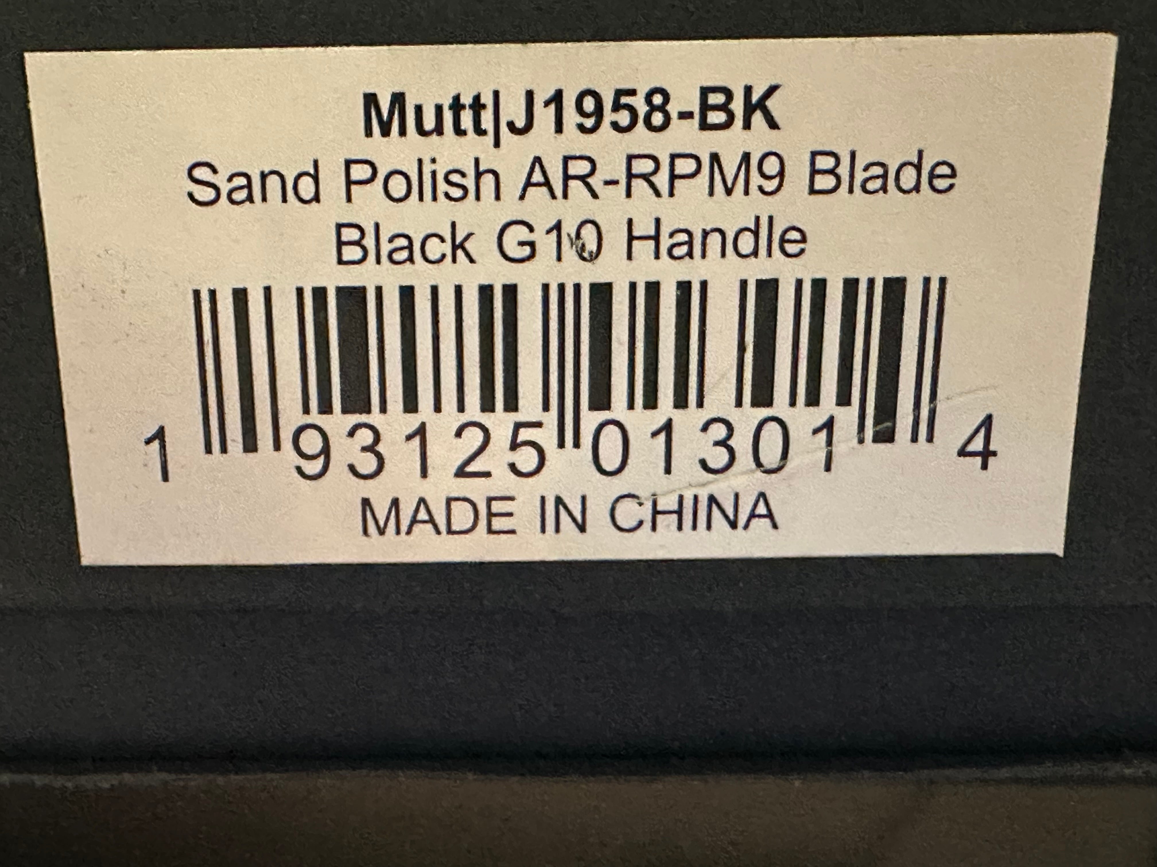 CJRB MUTT FIXED BLADE KNIFE BLACK G10 HANDLE DROP POINT PLAIN EDGE