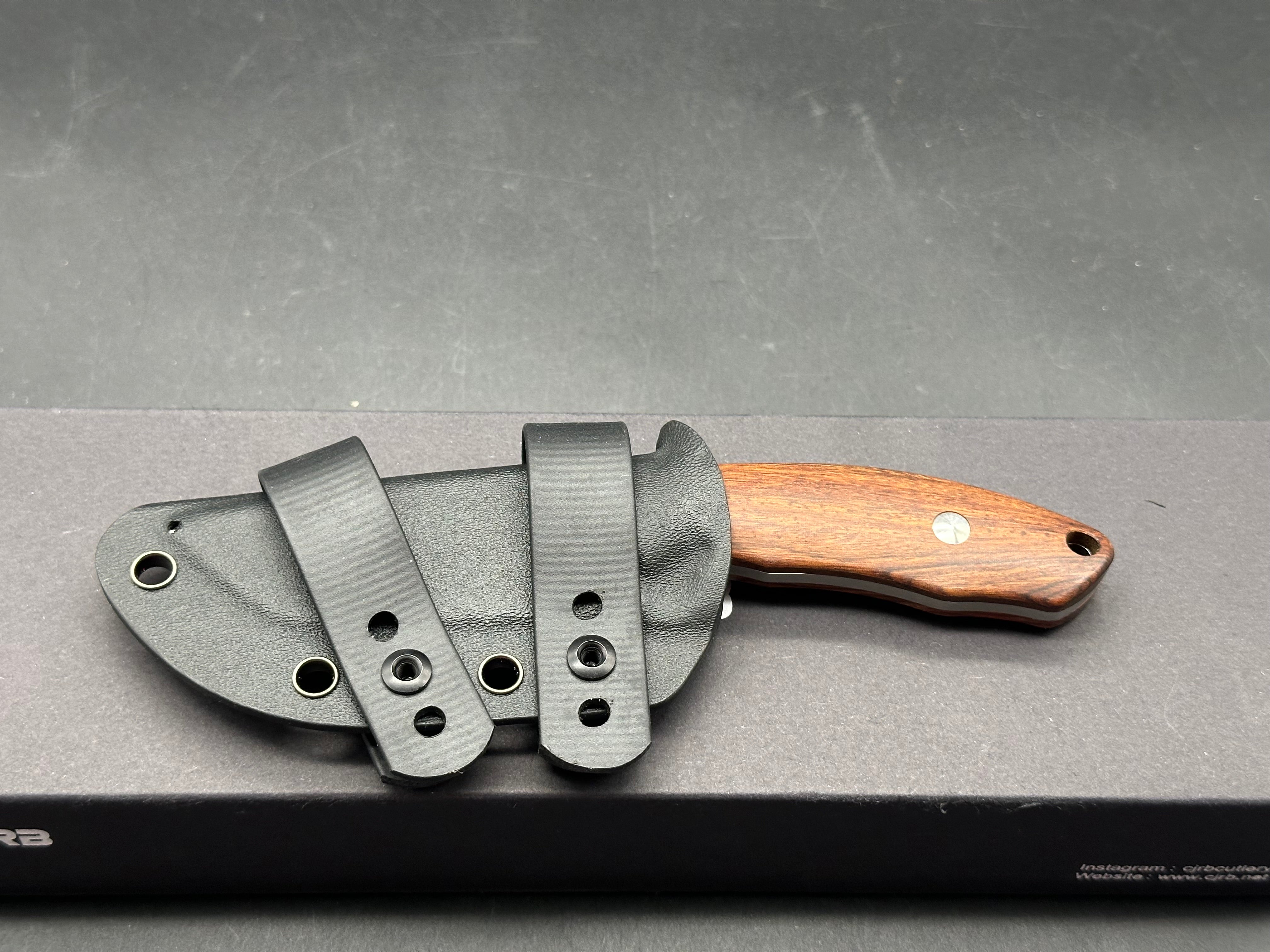 CJRB MUTT FIXED BLADE KNIFE BROWN WOOD HANDLE DROP POINT PLAIN EDGE