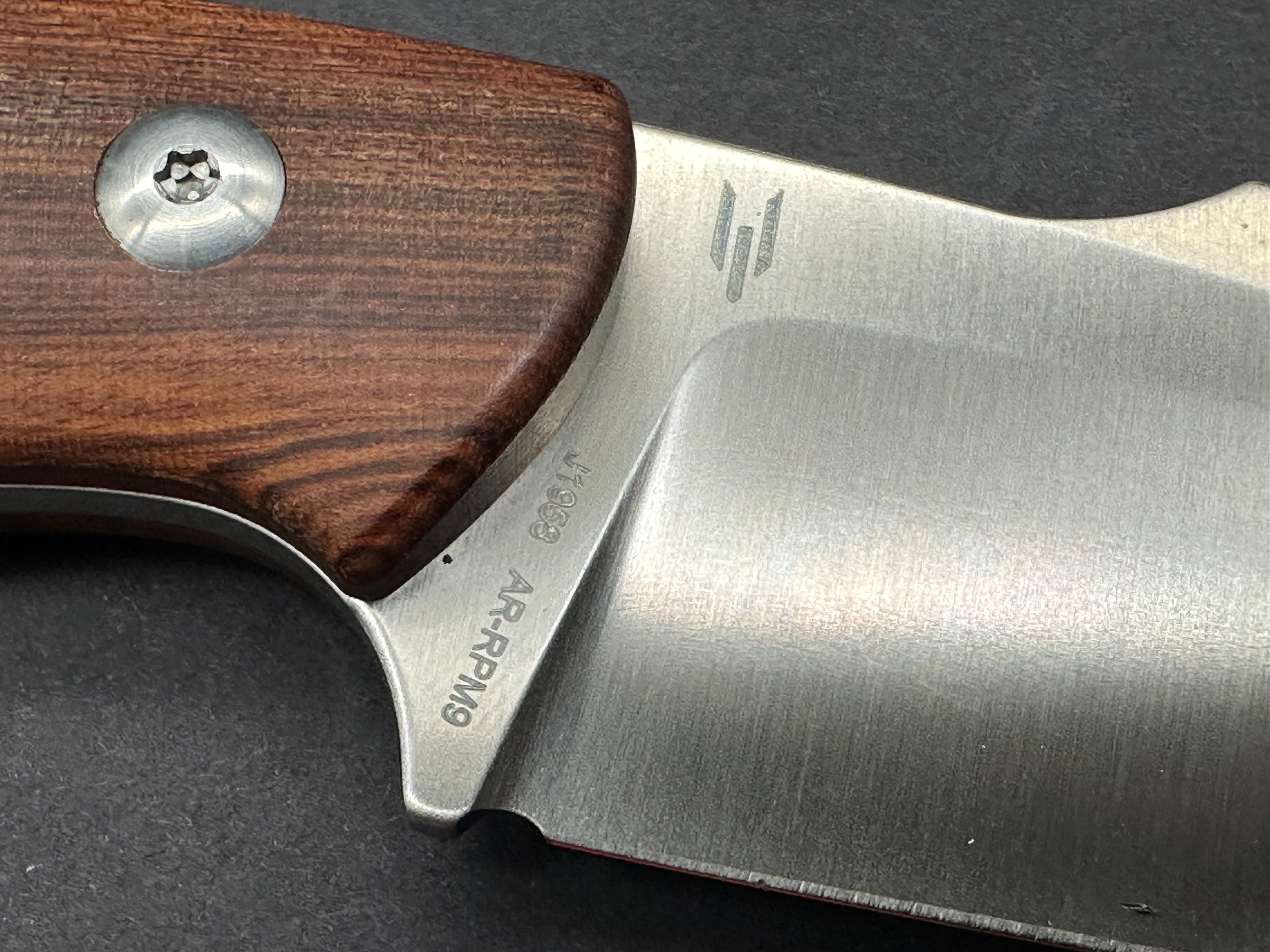 CJRB MUTT FIXED BLADE KNIFE BROWN WOOD HANDLE DROP POINT PLAIN EDGE