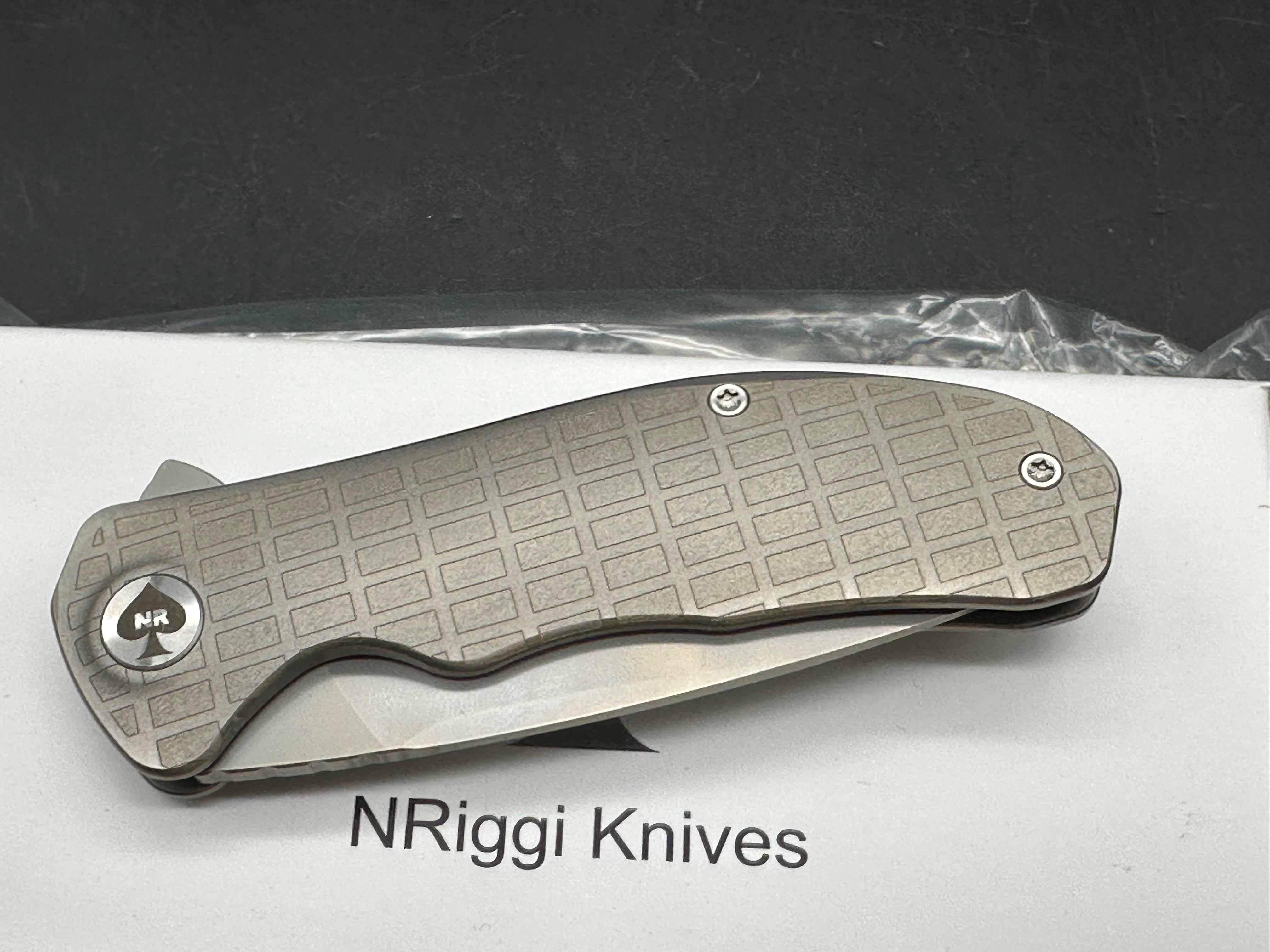 NRiggi Knives "JERSEY" Laser Engraved Wave Titanium Scales w/CPM 20CV bead blast blade