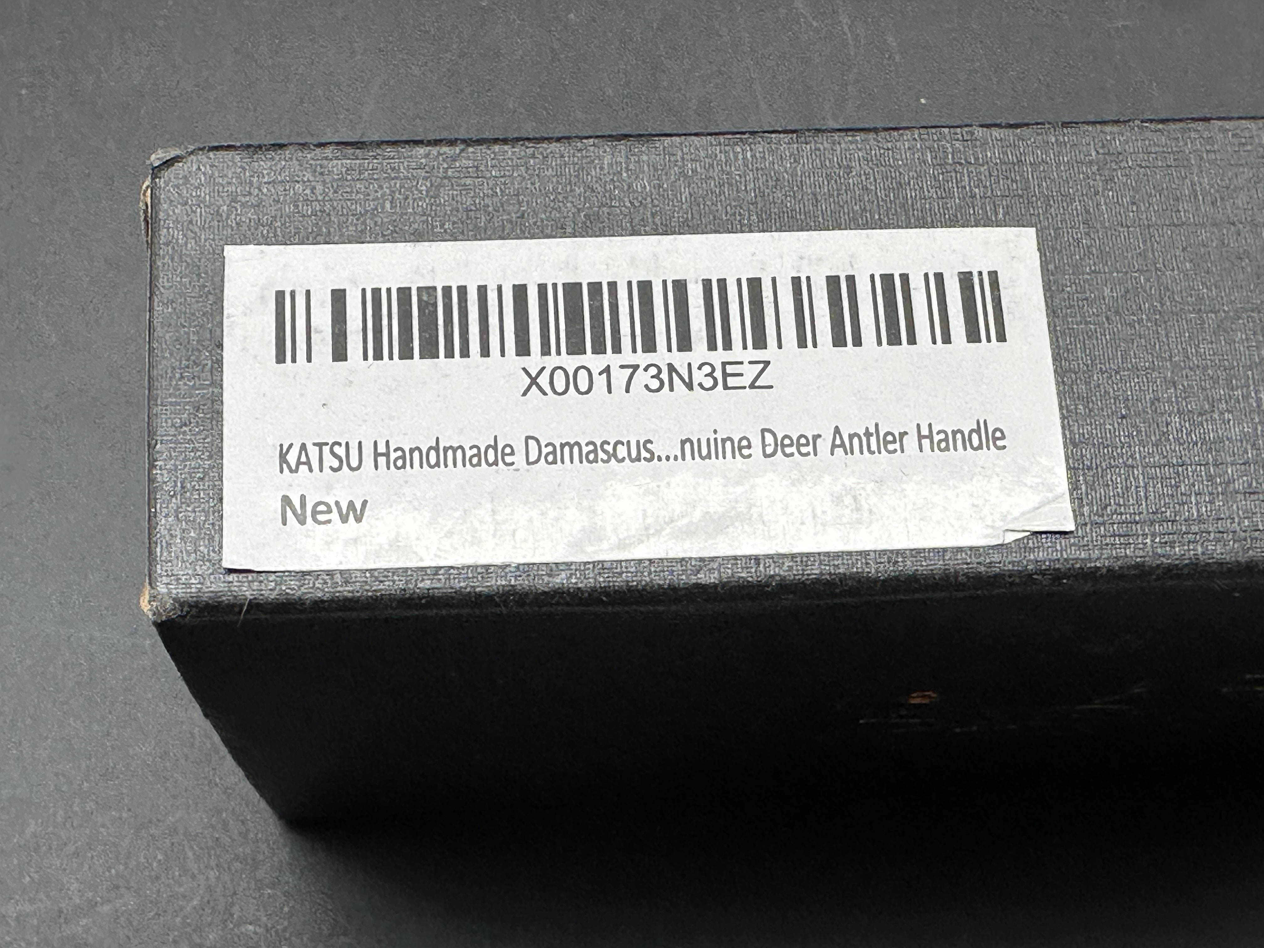 KATSU JDA01, Genuine Deer Antler Handle & Damascus Blade, Leather Sheath