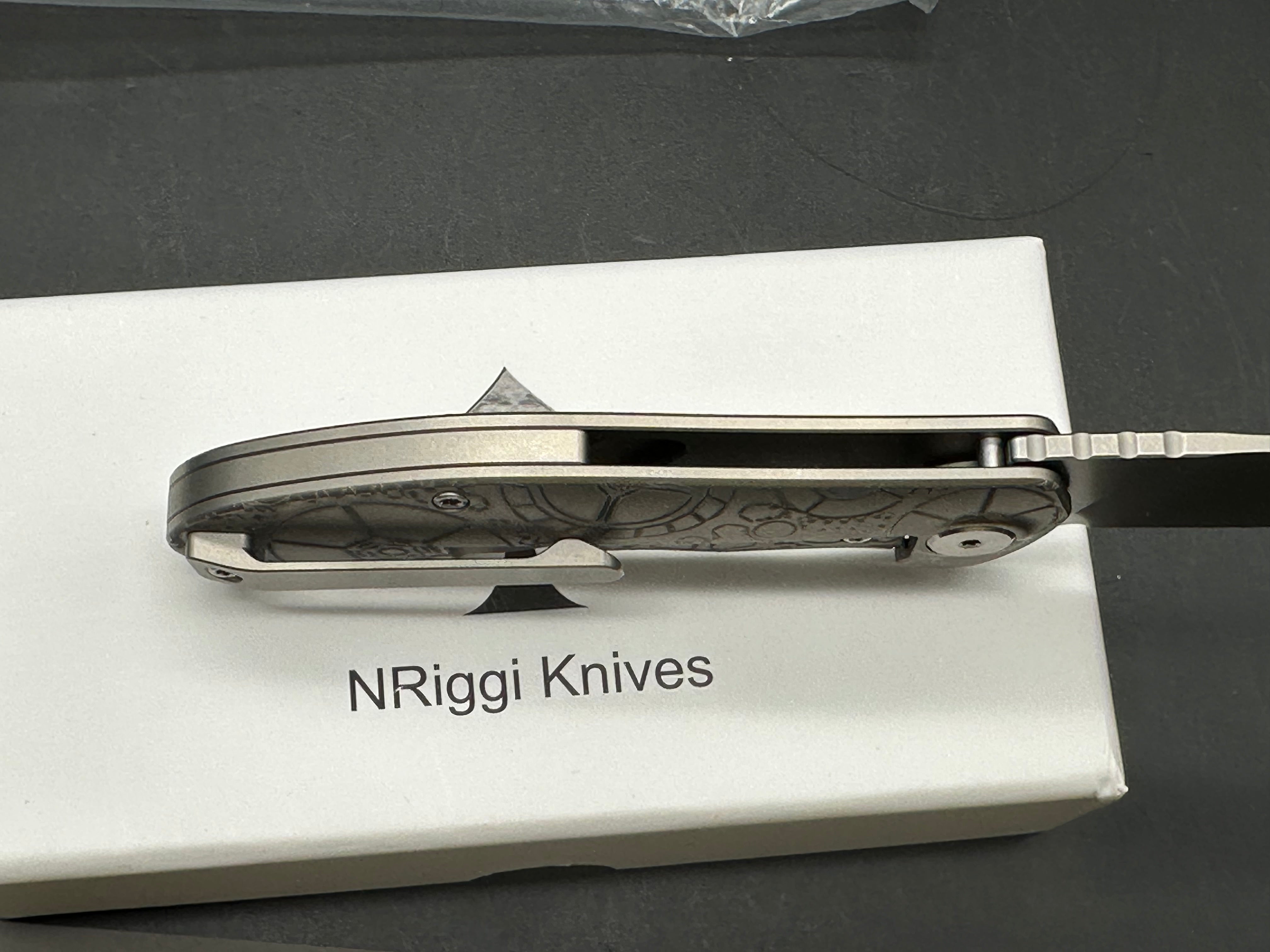 NRiggi Knives "JERSEY" Laser Engraved Titanium Scales w/CPM 20CV stonewash blade