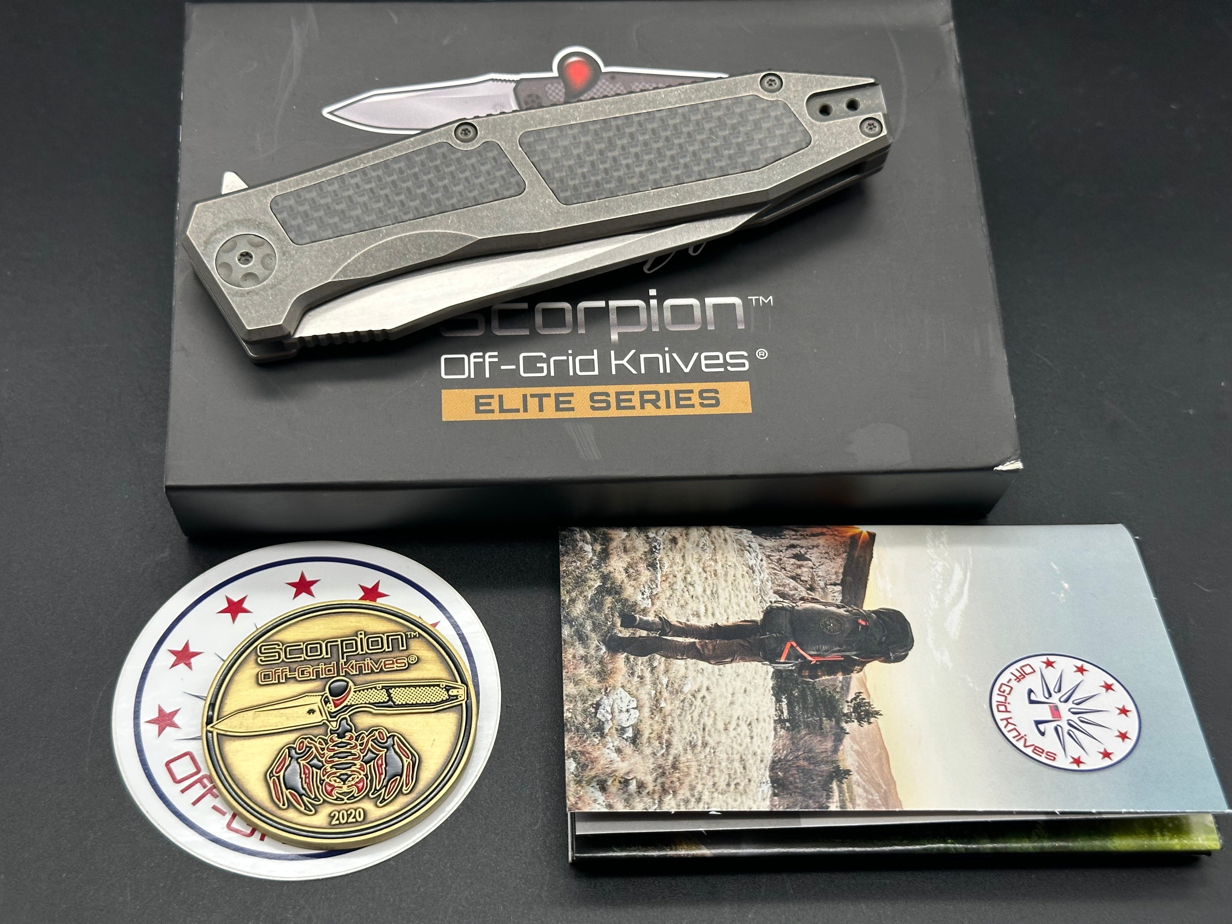 Off Grid Knives Elite Scorpion Gray titanium w/CF inlays S35VN blade