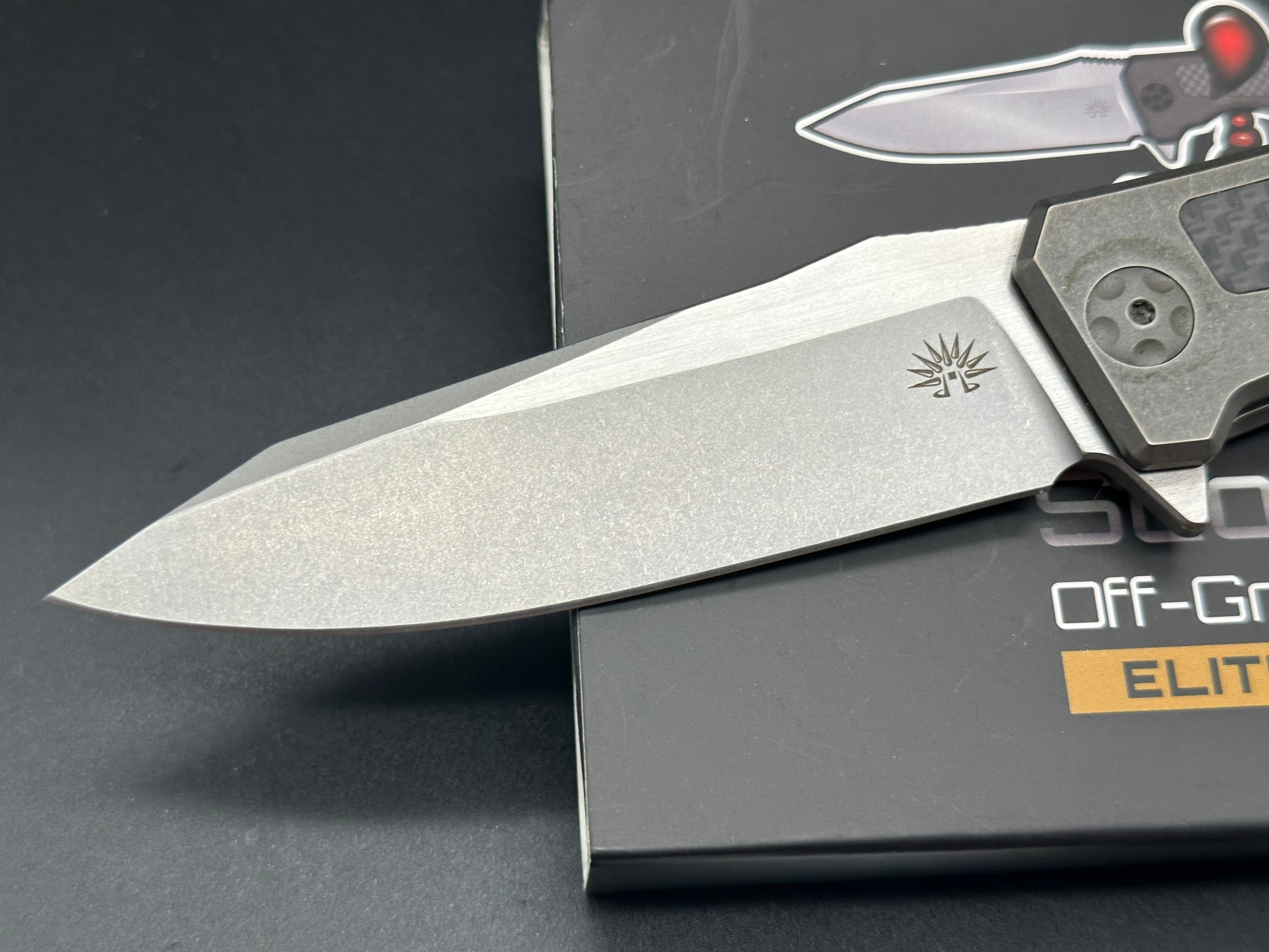 Off Grid Knives Elite Scorpion Gray titanium w/CF inlays S35VN blade