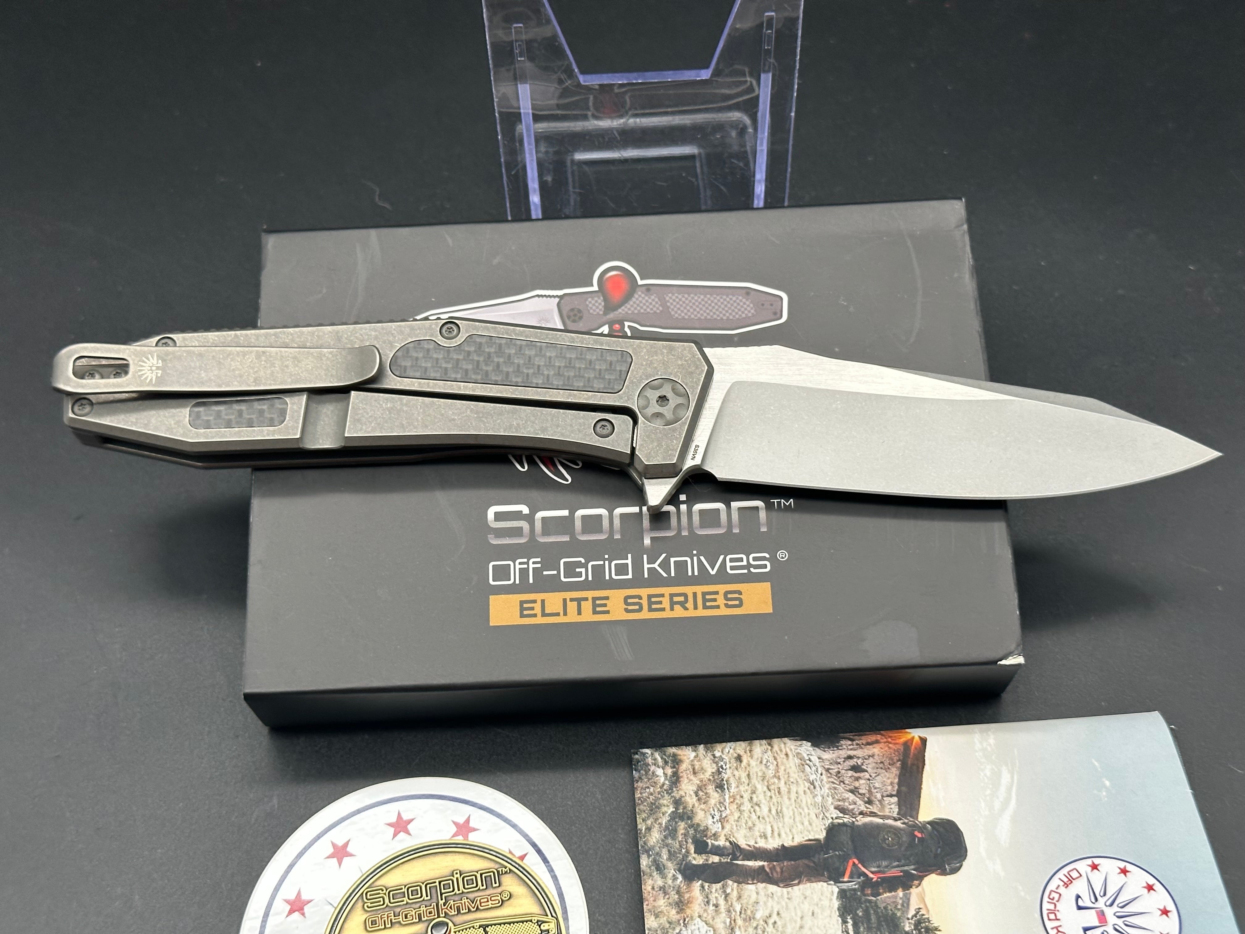 Off Grid Knives Elite Scorpion Gray titanium w/CF inlays S35VN blade