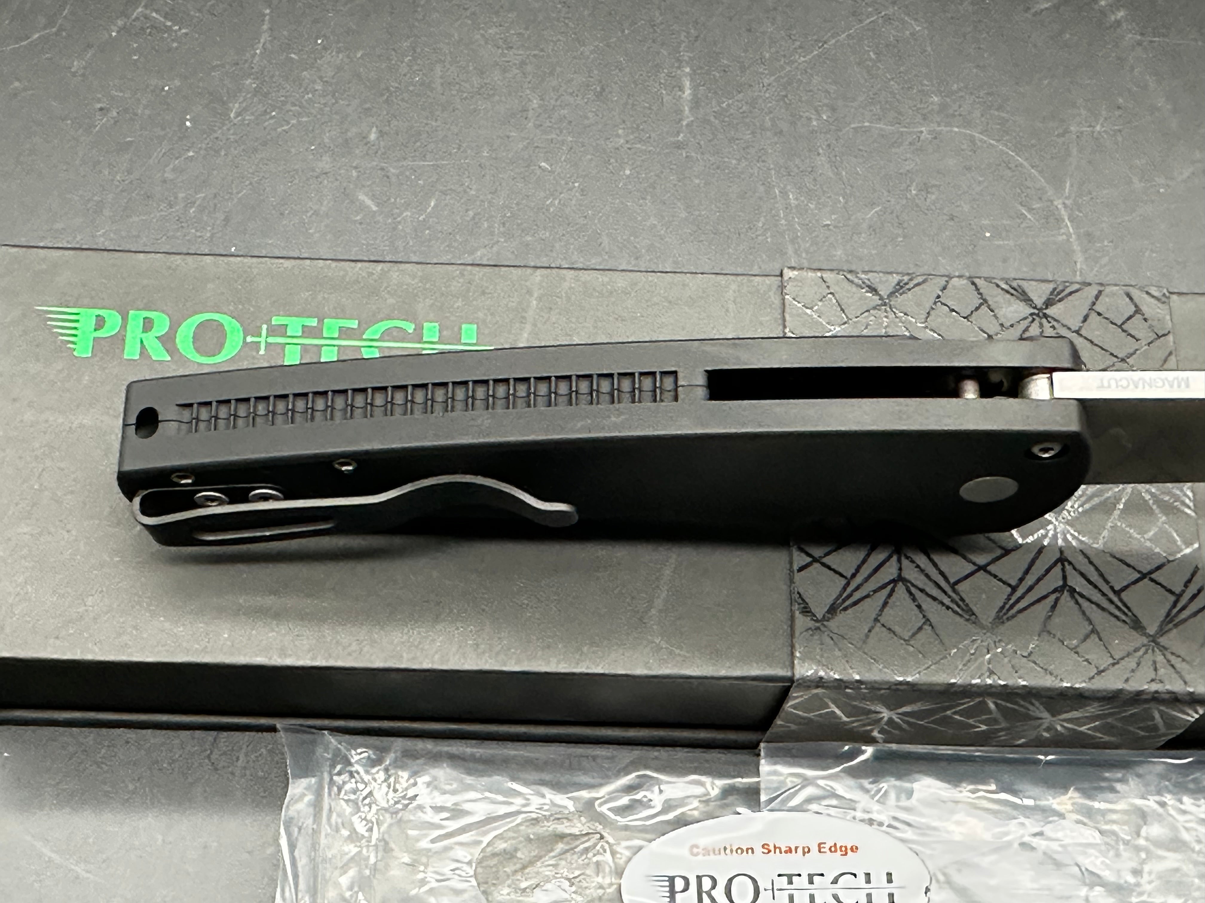 ProTech Malibu Wharncliffe, 3.3" MagnaCut Blade with Black Aluminum Scales