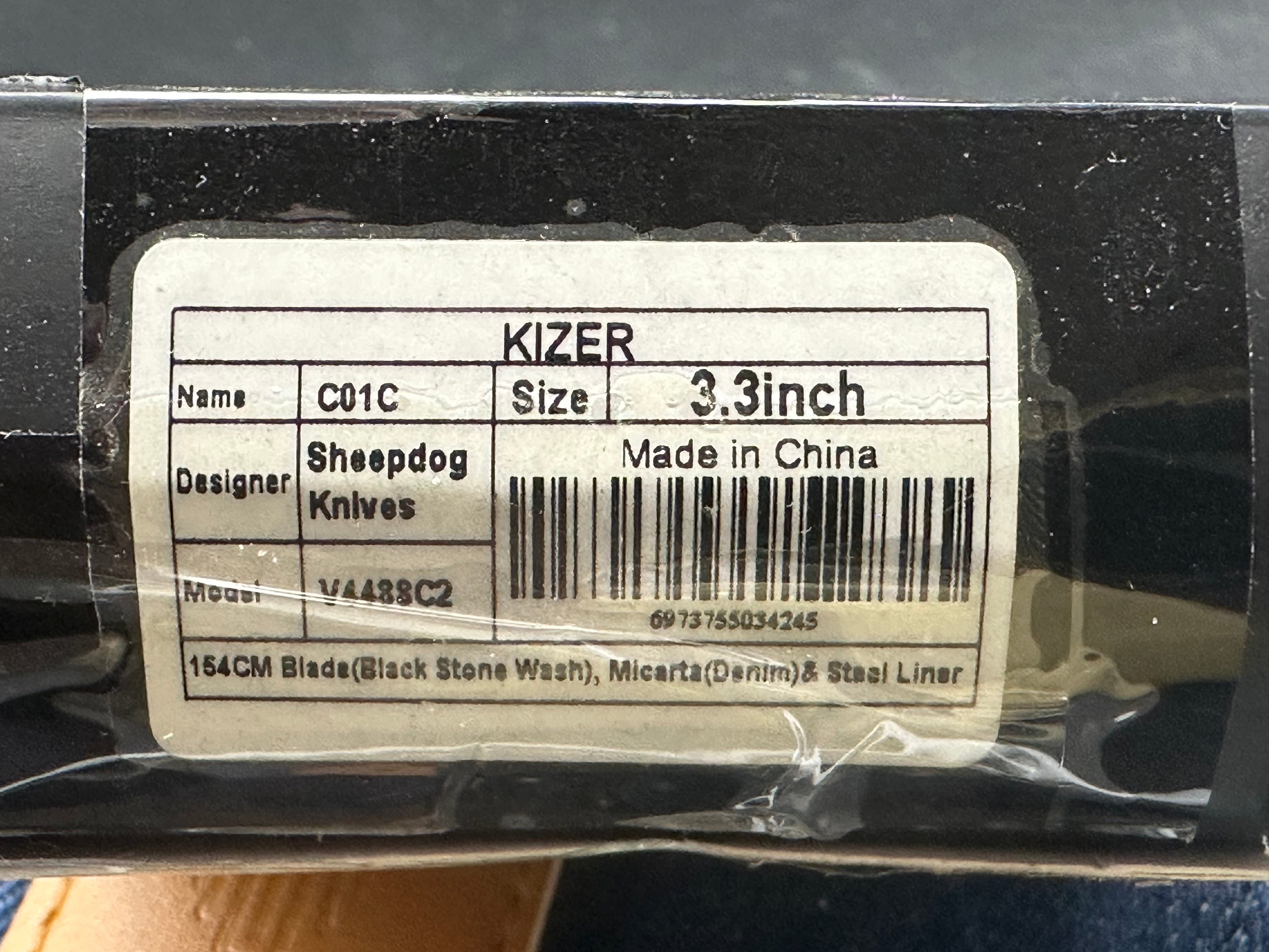 Kizer Sheepdog Liner Lock Thumb Hole Denim Micarta (3.25" Black SW)