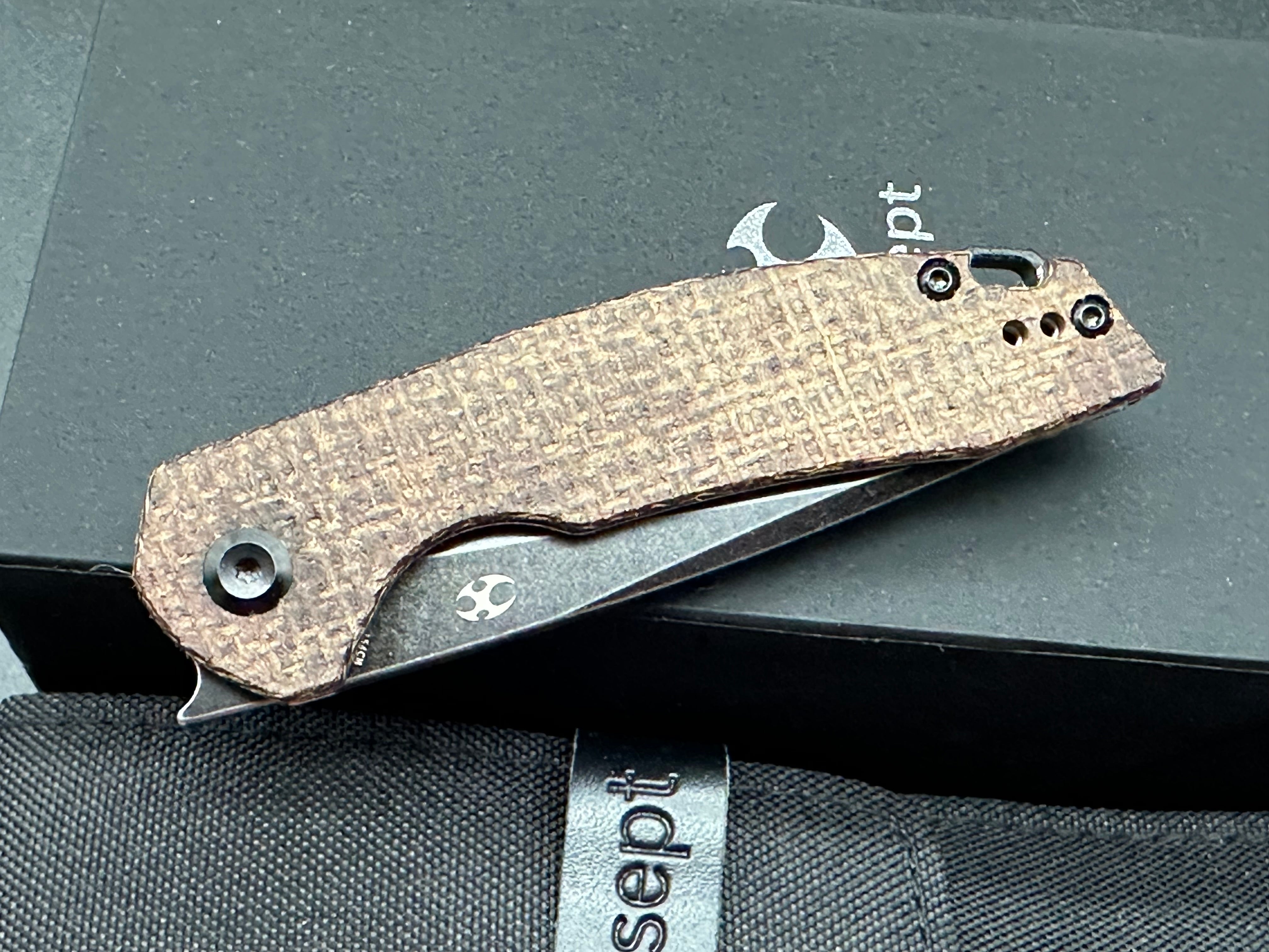 KANSEPT MINI ACCIPITER BROWN MICARTA HANDLE(2.9"154CM BLADE)