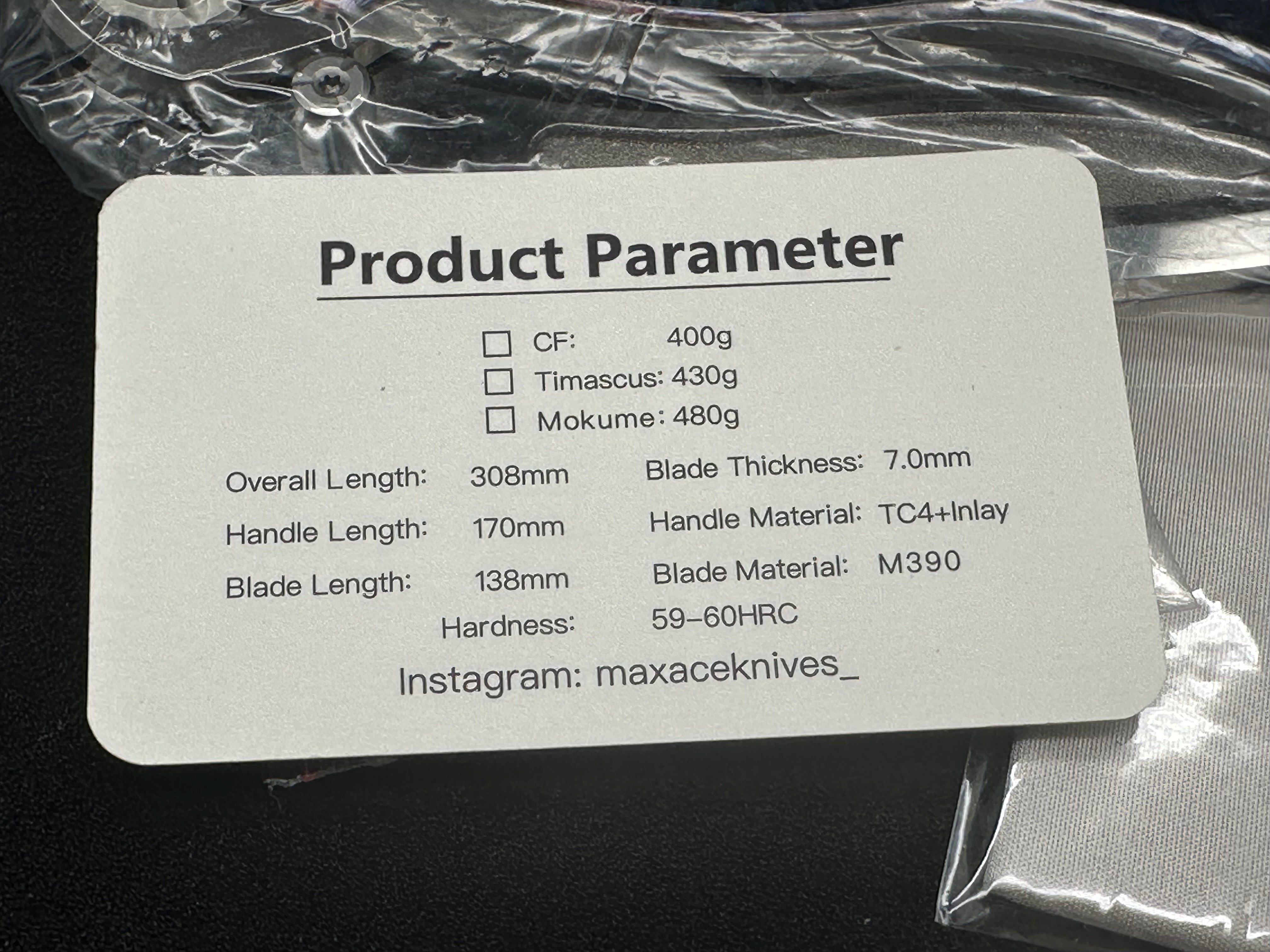 Maxace Vortex mirror polished M390 blade and Timascus inlay handle