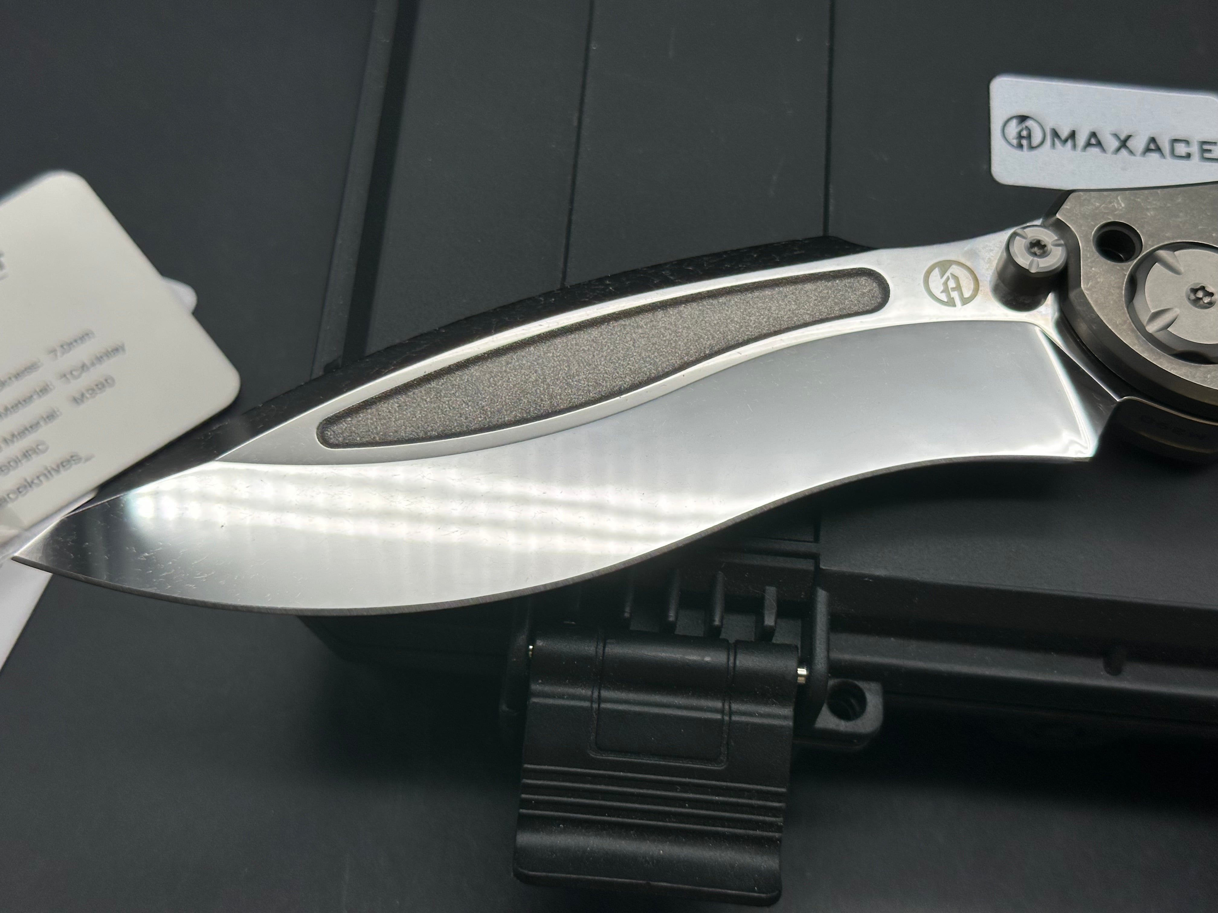 Maxace Vortex mirror polished M390 blade and Timascus inlay handle