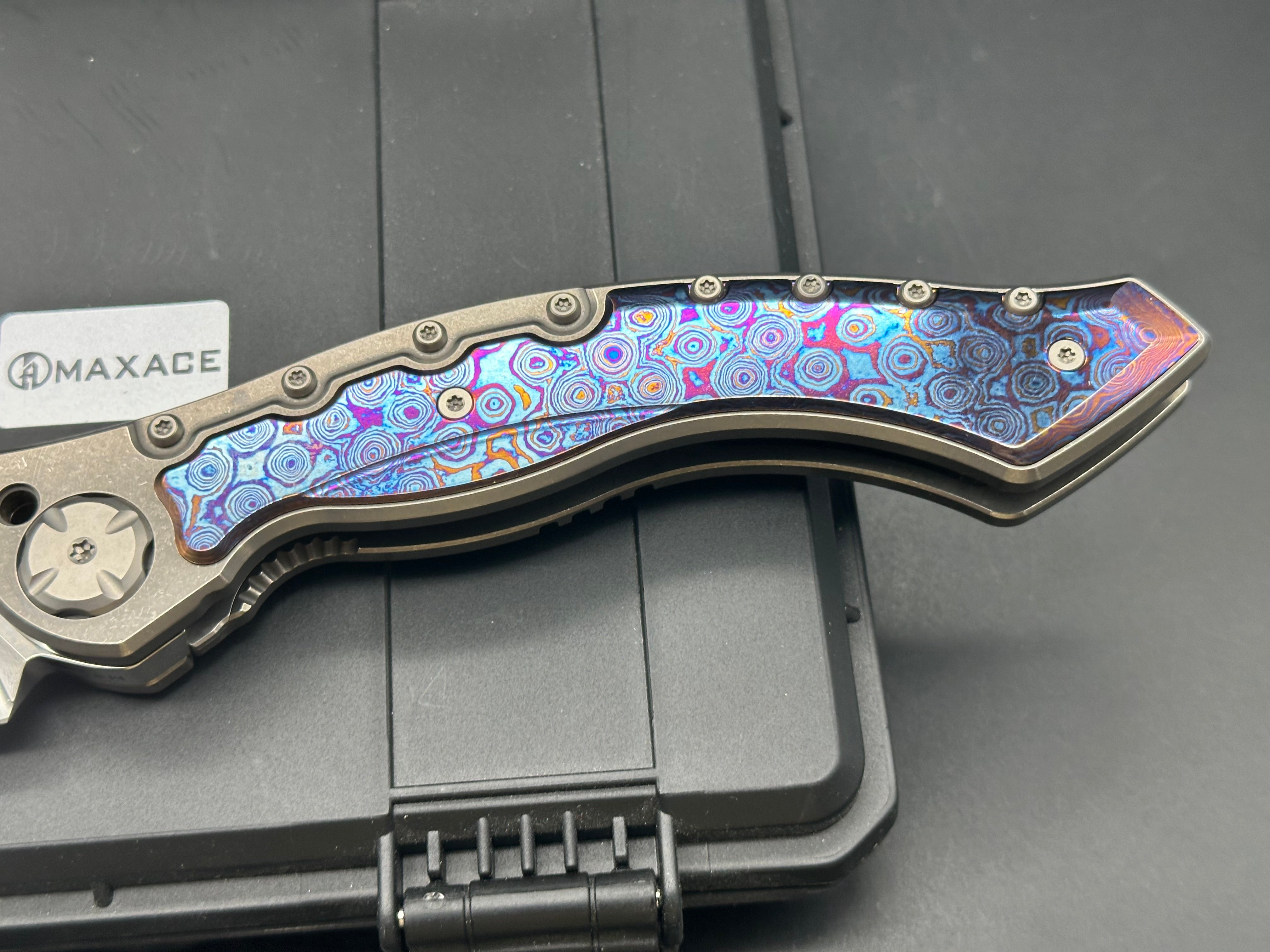 Maxace Vortex mirror polished M390 blade and Timascus inlay handle