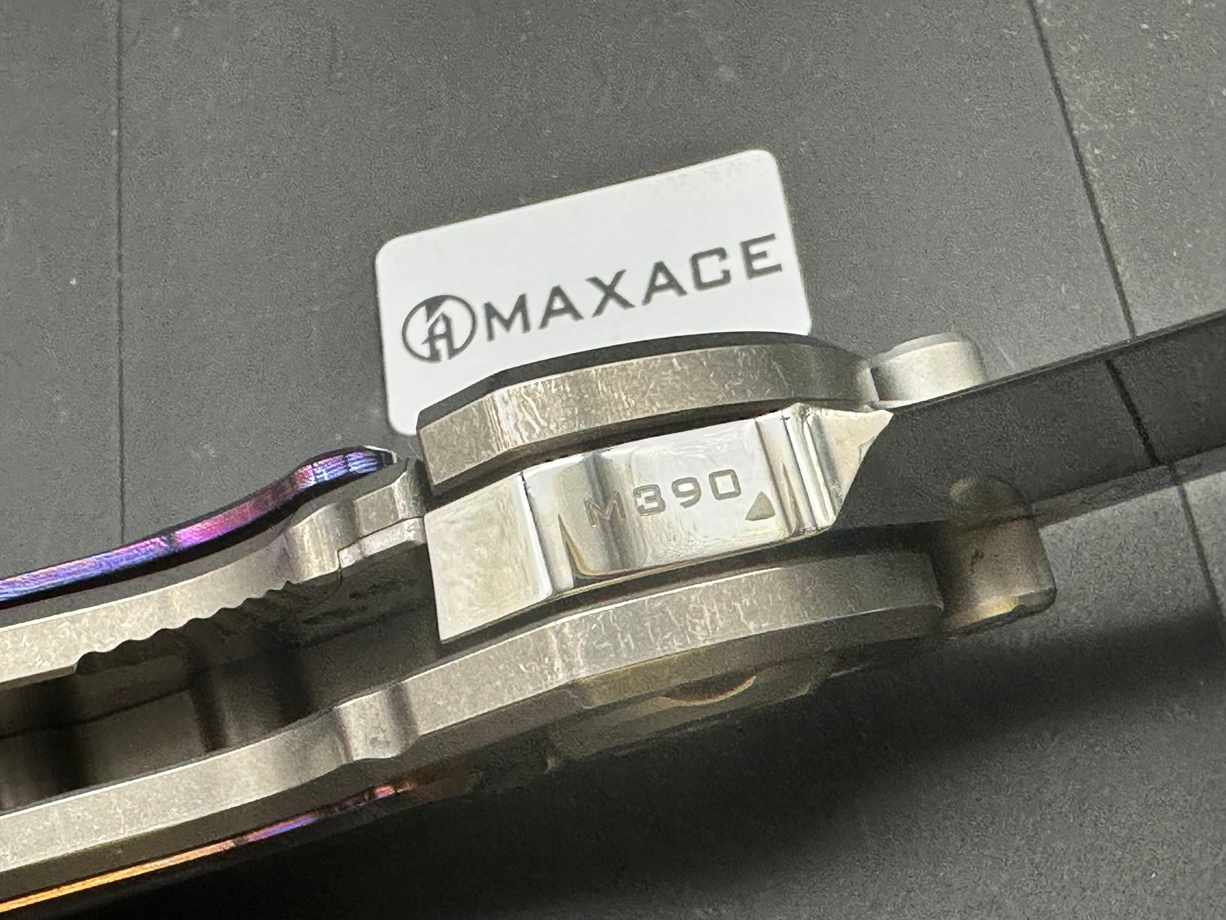 Maxace Vortex mirror polished M390 blade and Timascus inlay handle