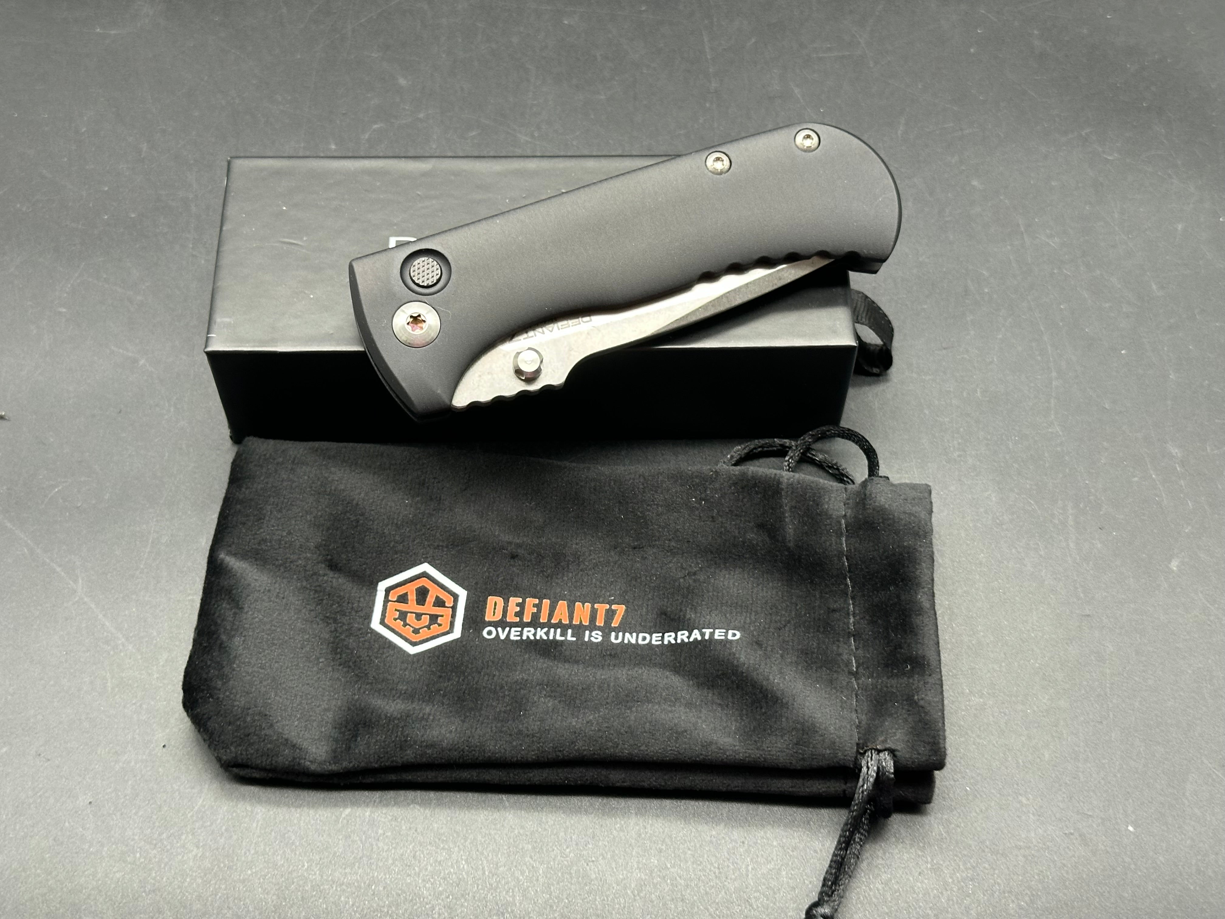 Defiant-7 Talos Button Lock with Magnacut Blade and Black Hardcoat Anodized Aluminum Handles