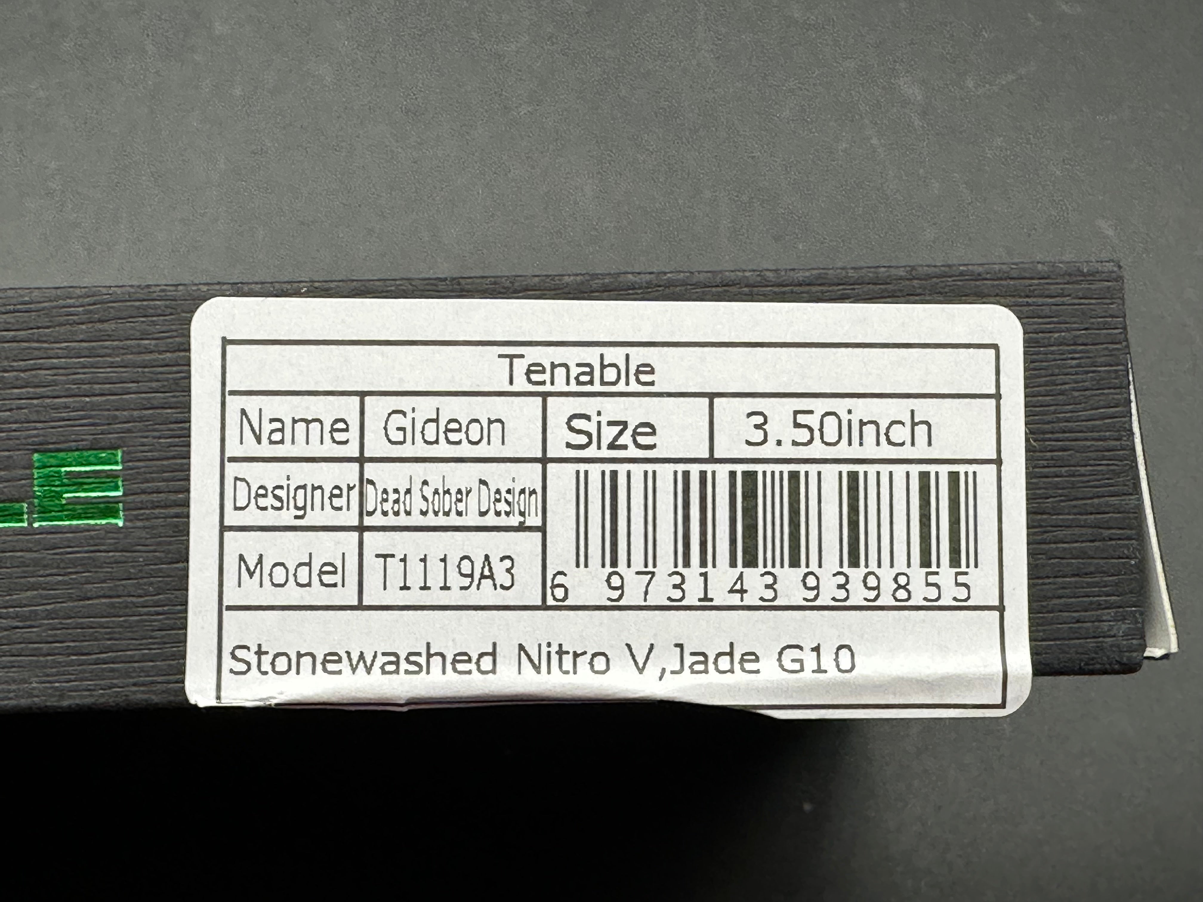 TENABLE GIDEON JADE G10 HANDLE NITRO-V PLAIN EDGE STONEWASH FINISH