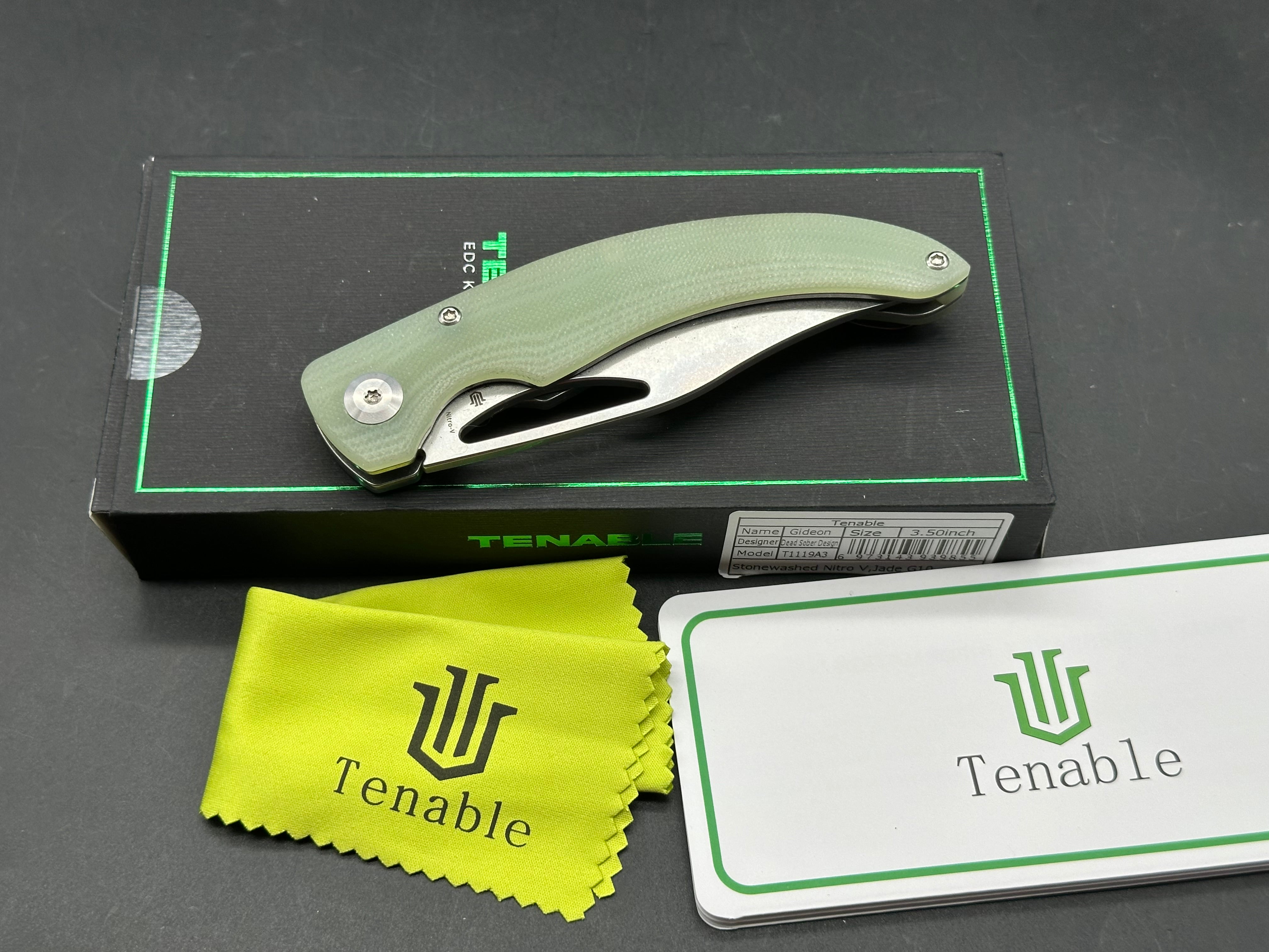 TENABLE GIDEON JADE G10 HANDLE NITRO-V PLAIN EDGE STONEWASH FINISH