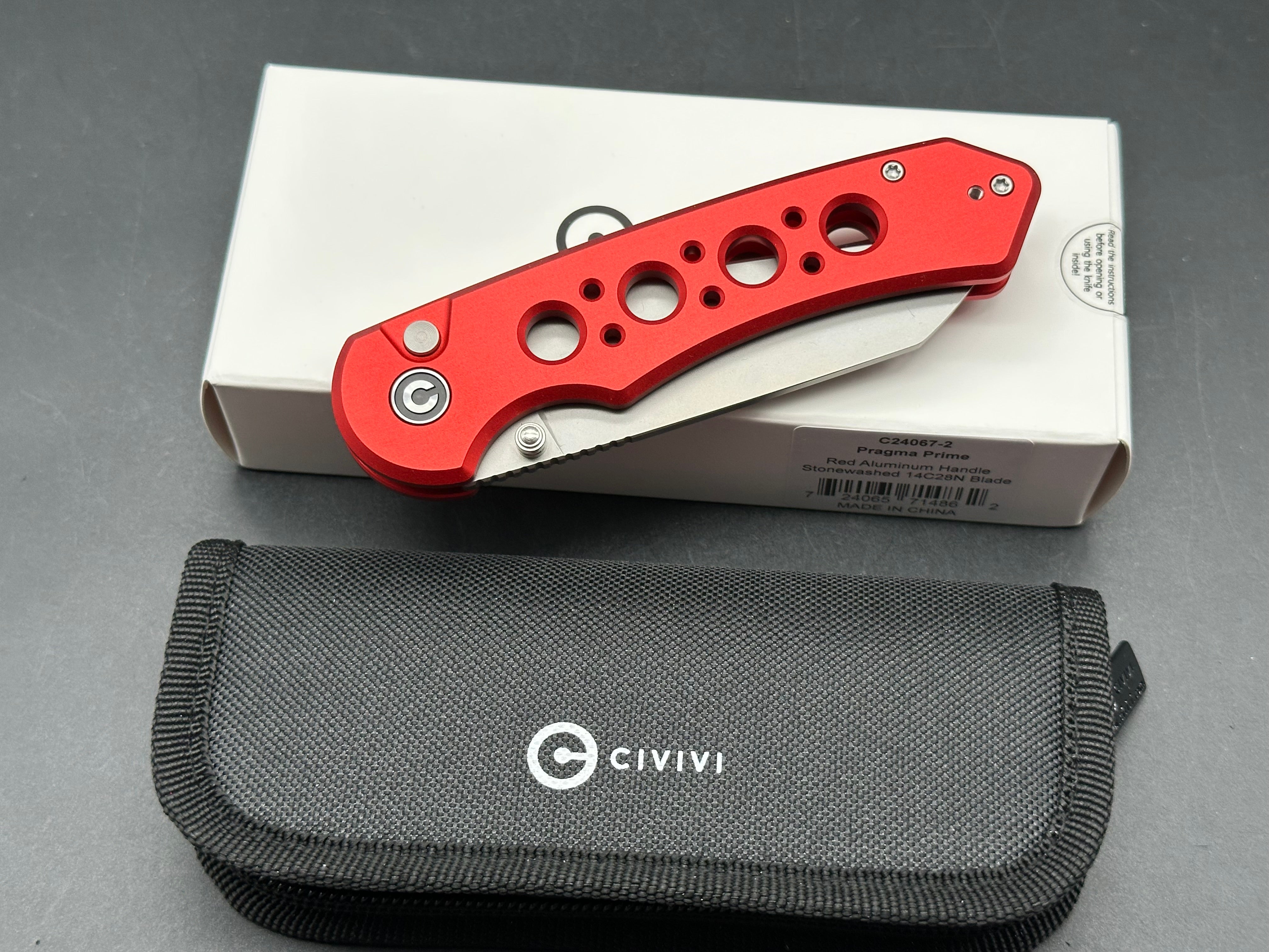 CIVIVI PRAGMA PRIME RED ALUMINUM HANDLE 14C28N PLAIN EDGE