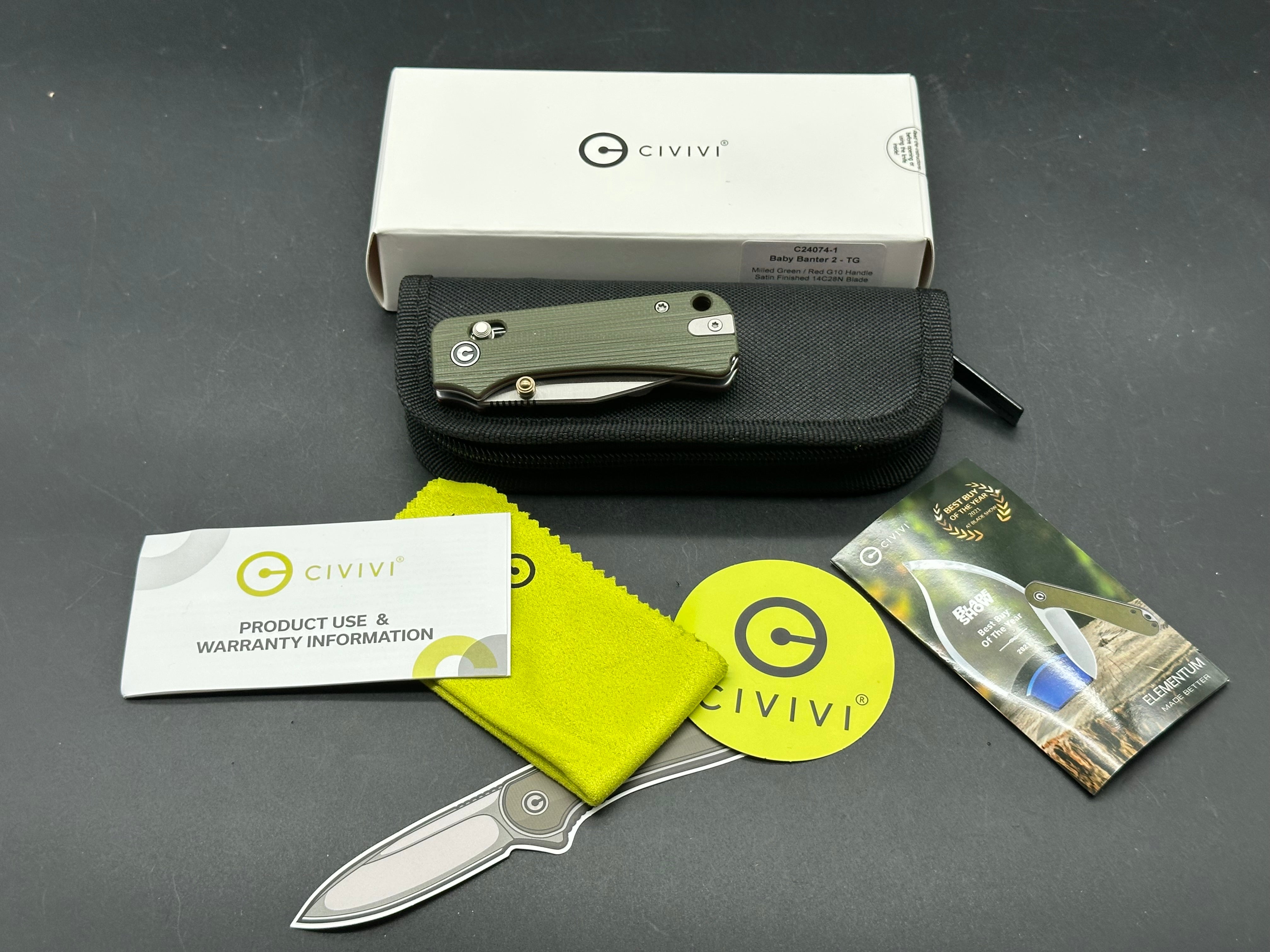 CIVIVI BABY BANTER 2-TG MILLED GREEN/RED G10 HANDLE 14C28N PLAIN EDGE