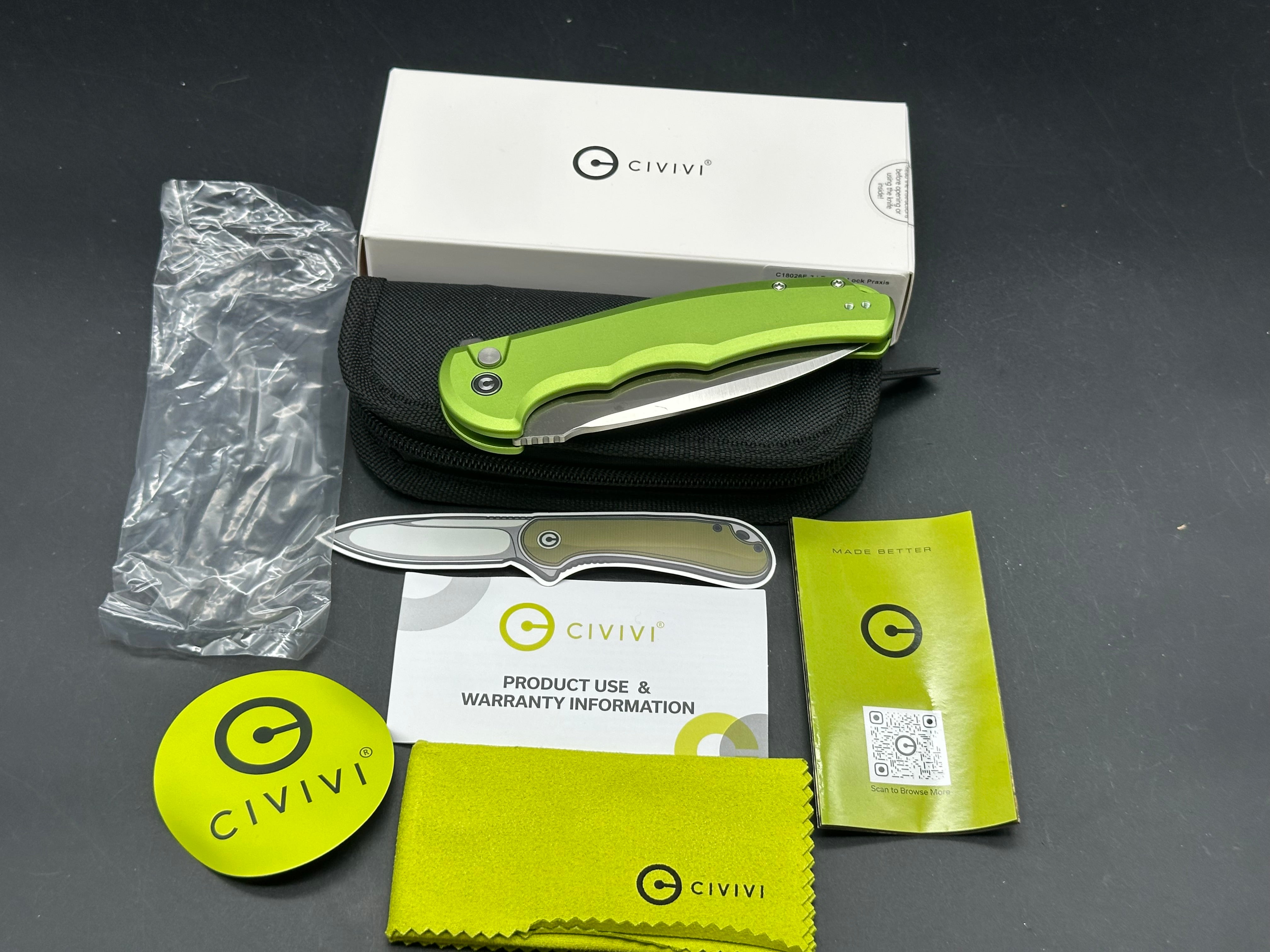 CIVIVI Praxis Flipper Button Lock Knife Green Aluminum (3.7" Satin)