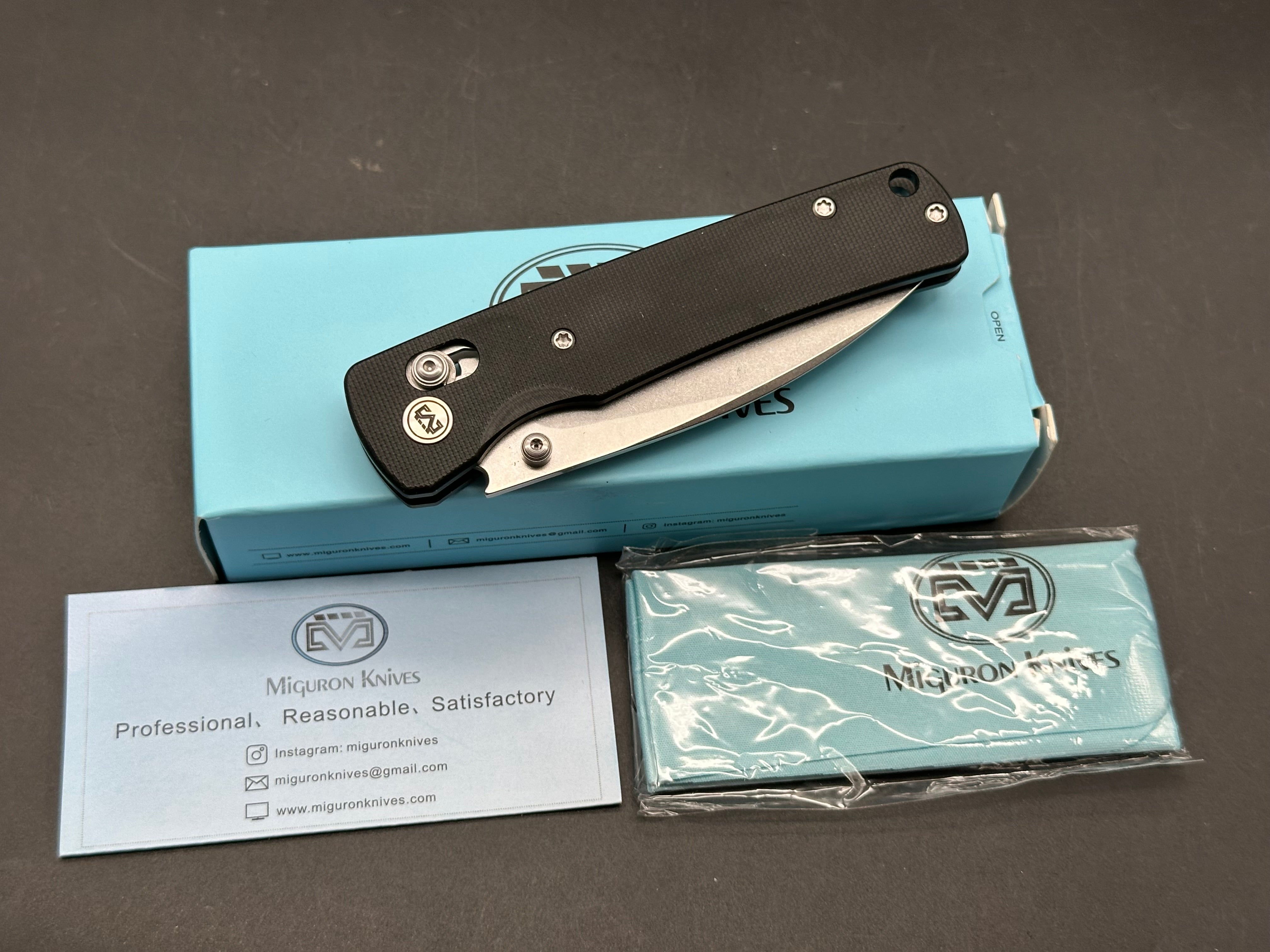 Miguron Vakor 3.15" 14C28N Stonewash Blade with Black G10 Scales