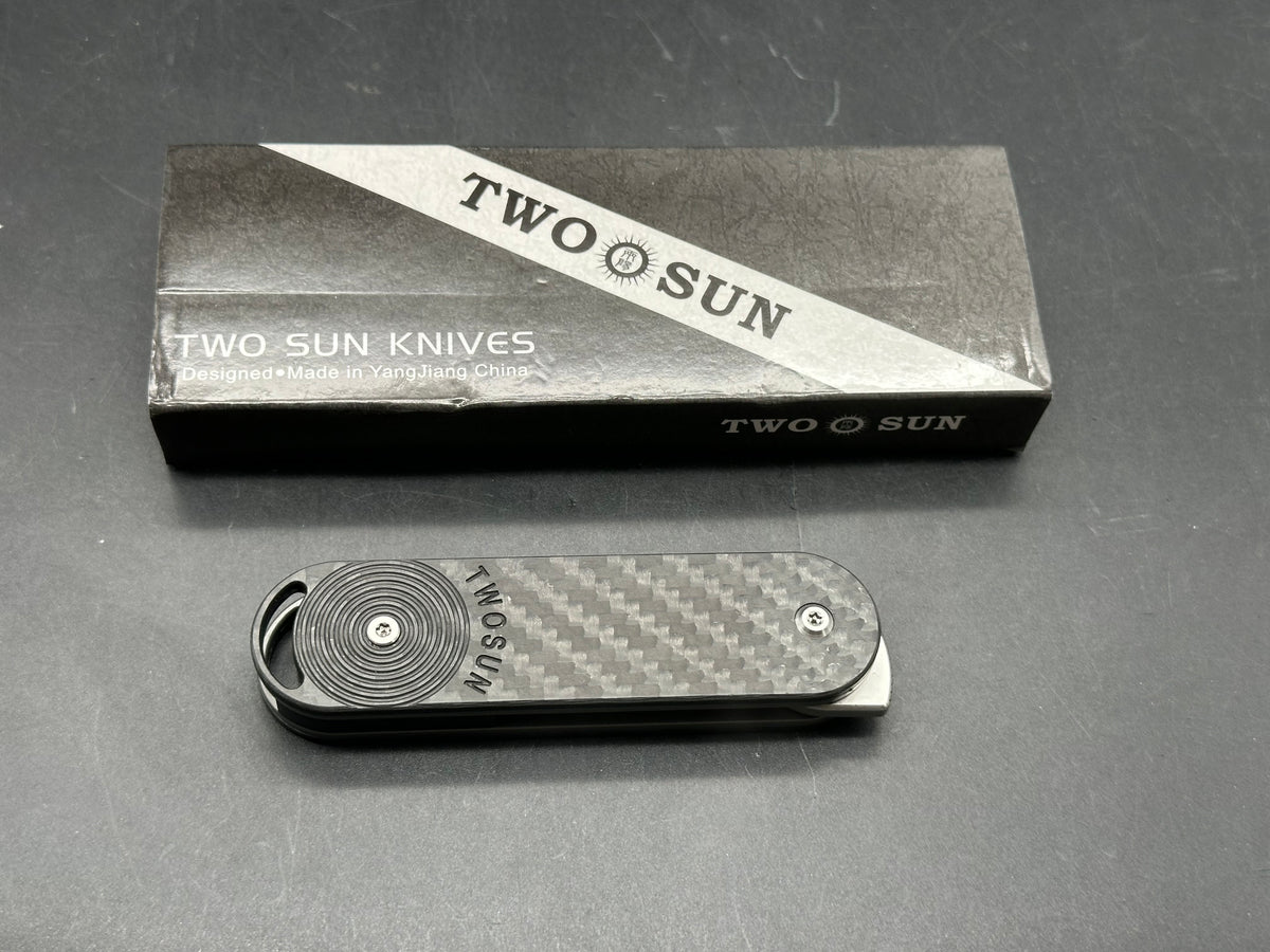 TwoSun TS362-M390-CF FOLDING KNIFE BLACK CARBON FIBER HANDLE M390