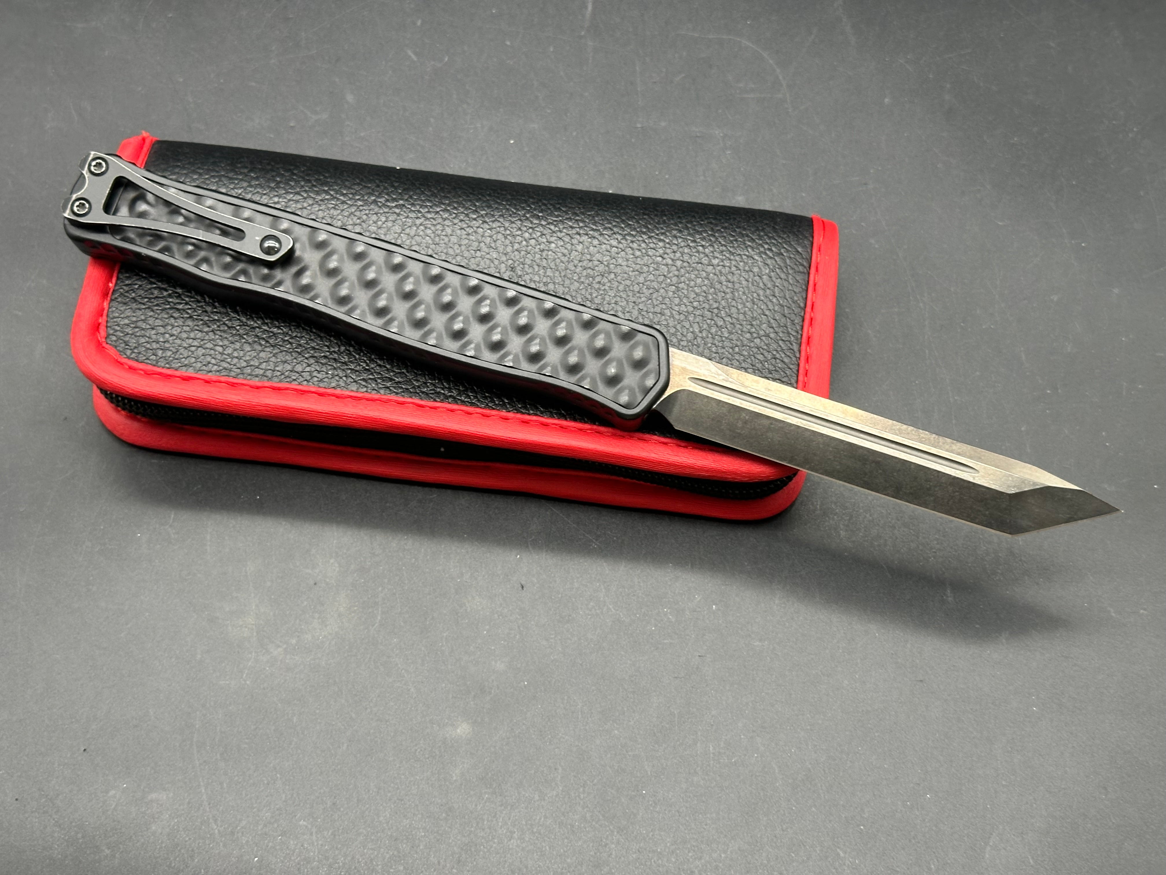 Heretic Cleric II Tanto Auto Knife Black Chassis W/Stainless Inlay (4.2" Black)