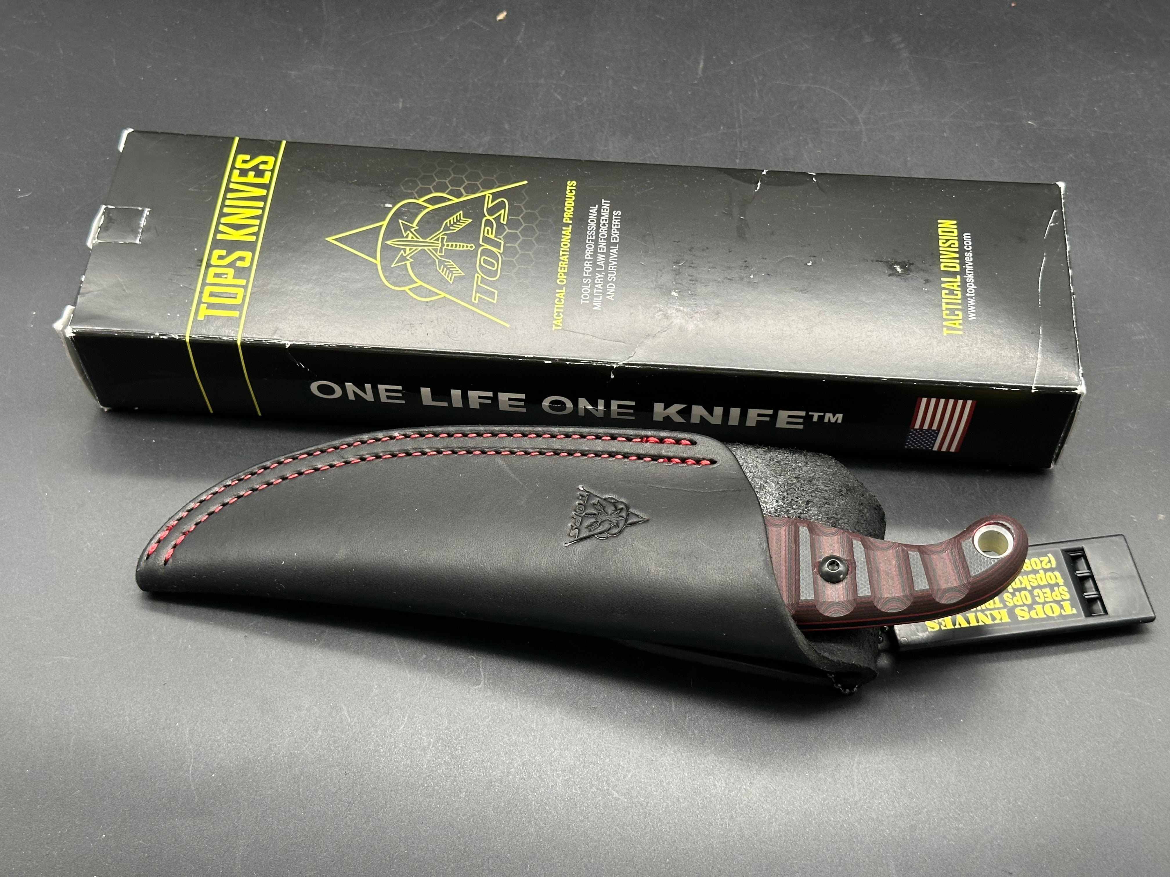 Tops Viper Scout 1095 steel with black/red G-10 scales