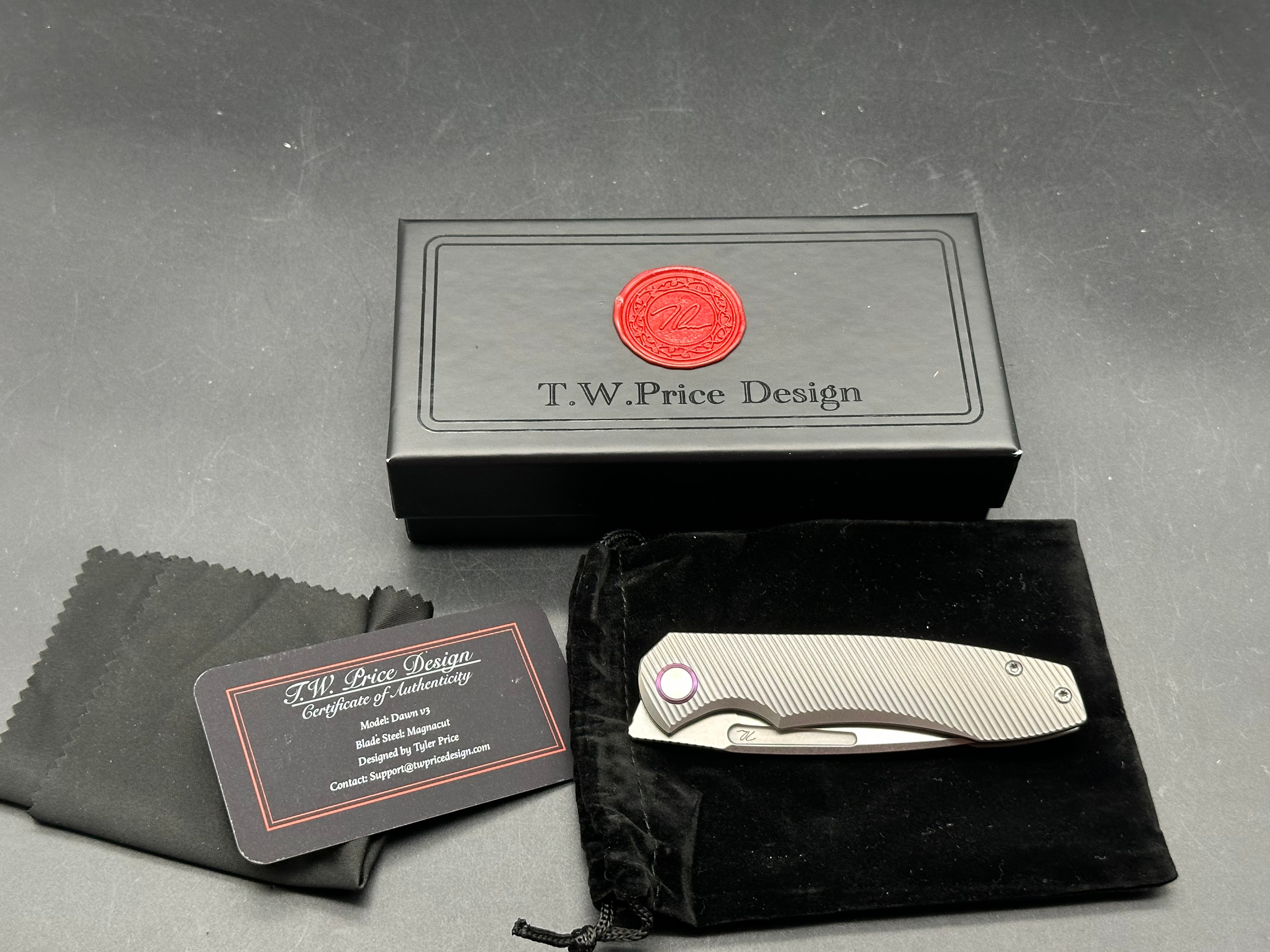 T.W. Price Dawn v.3 (3.3") CPM MagnaCut Stonewash Blade with Deep Angle Milled Titanium Scales