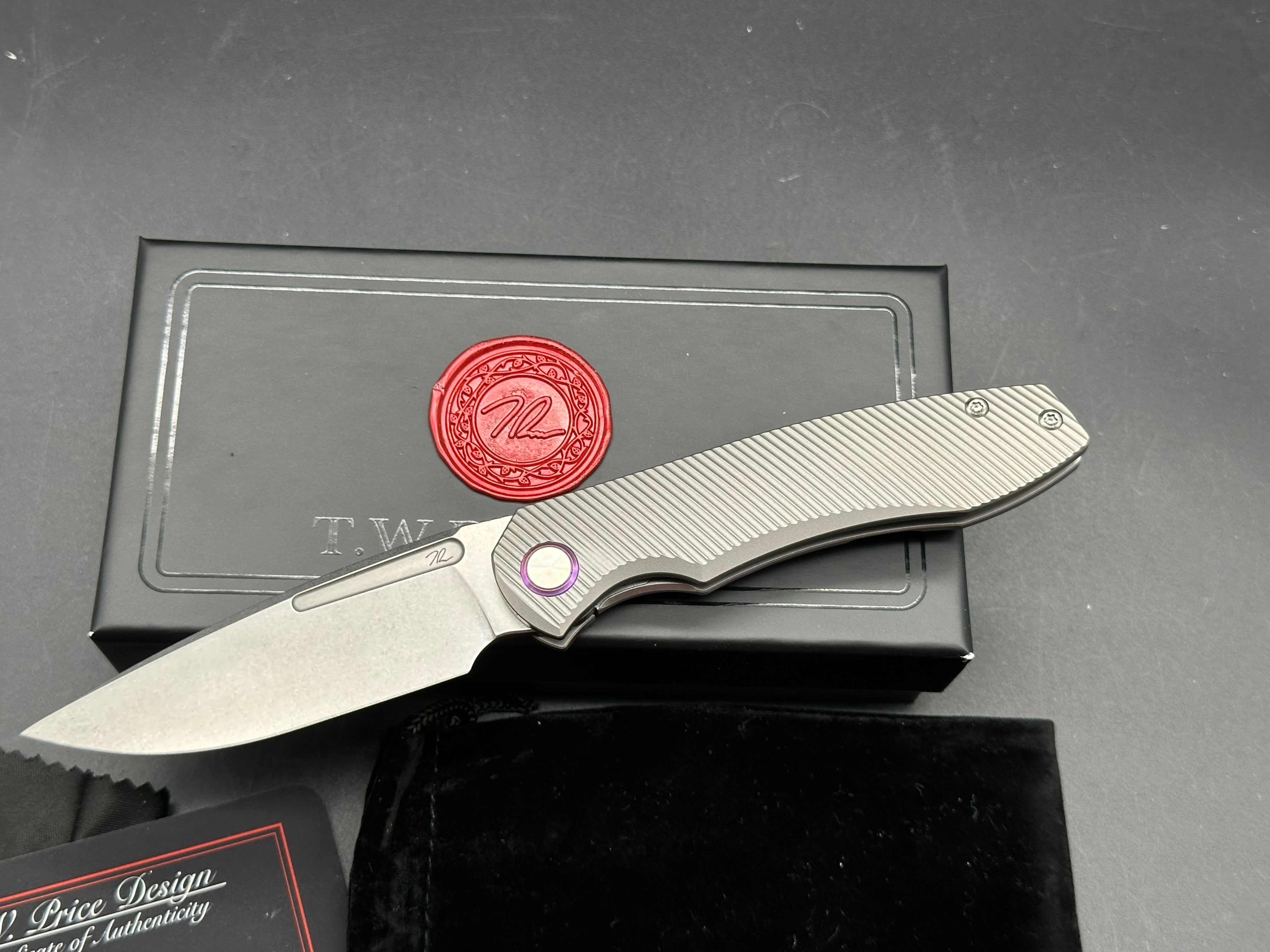 T.W. Price Dawn v.3 (3.3") CPM MagnaCut Stonewash Blade with Deep Angle Milled Titanium Scales