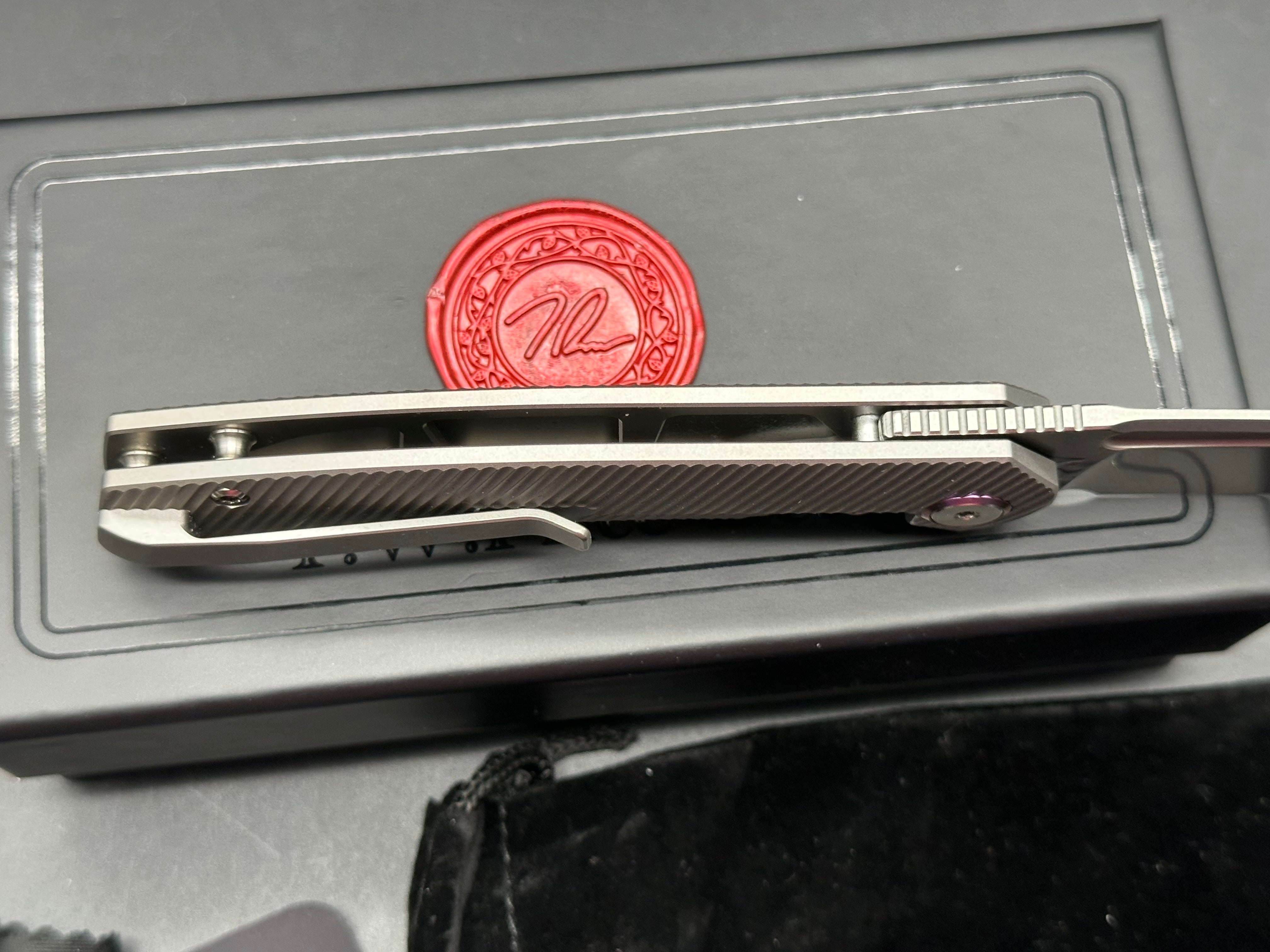 T.W. Price Dawn v.3 (3.3") CPM MagnaCut Stonewash Blade with Deep Angle Milled Titanium Scales