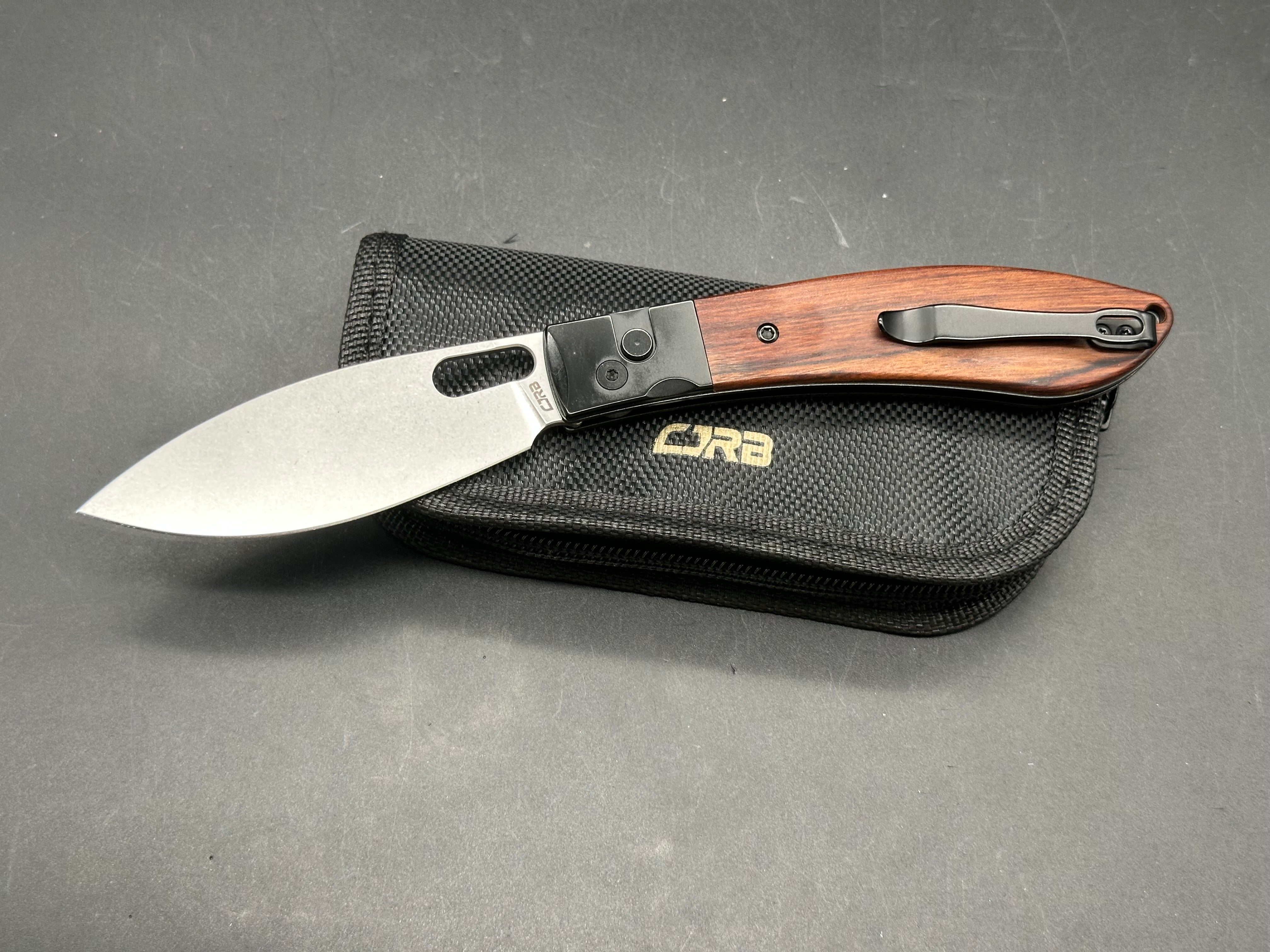 CJRB Sasaya Button Lock Knife Wood (3.5" Stonewash)